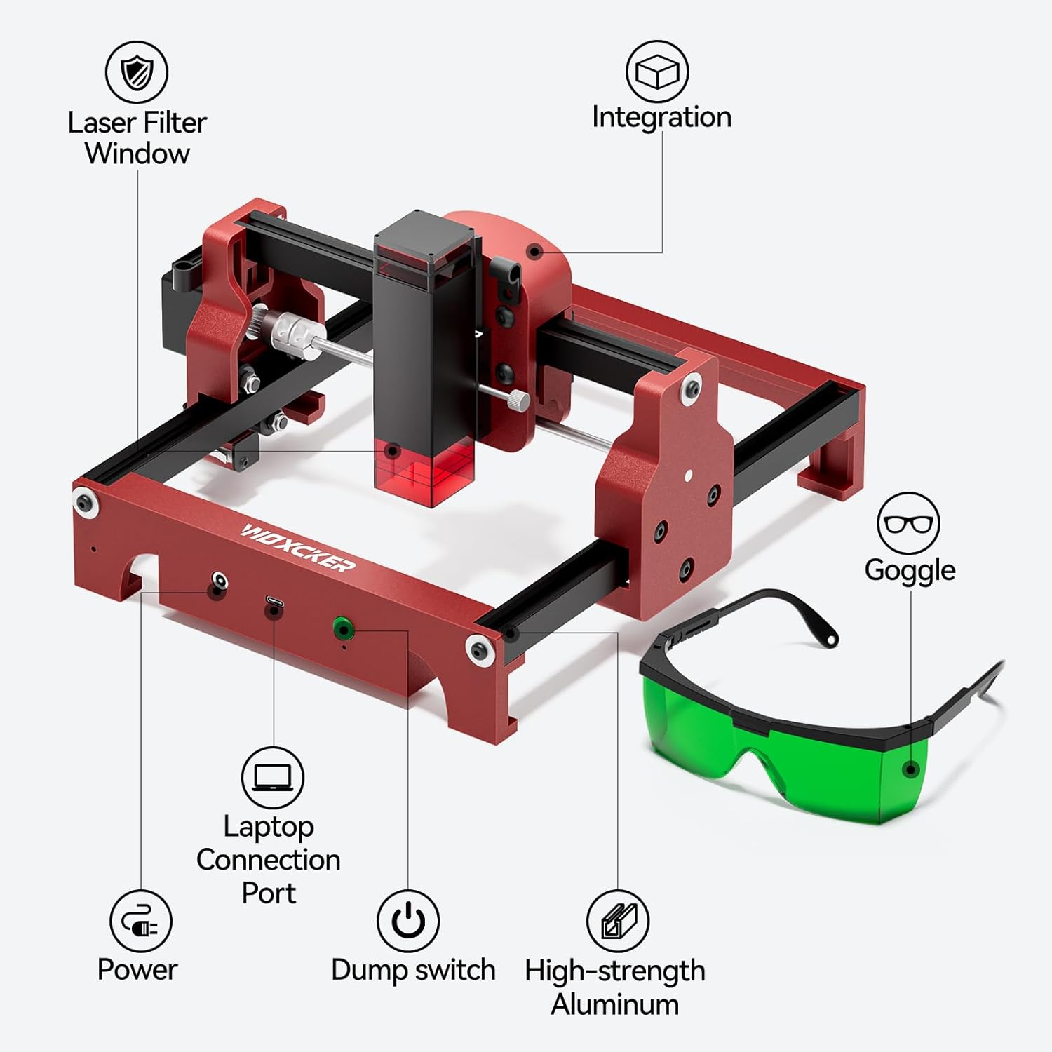 Mini Laser Engraving Machine, Woxcker S1 1.6W Portable Laser Engraver No Need Installation 130mm x 130mm Bed Size 0.05 Laser Spot for DIY, Pager, Wood, Acrylic, Leather, Leaf, Beginner-Friendly
