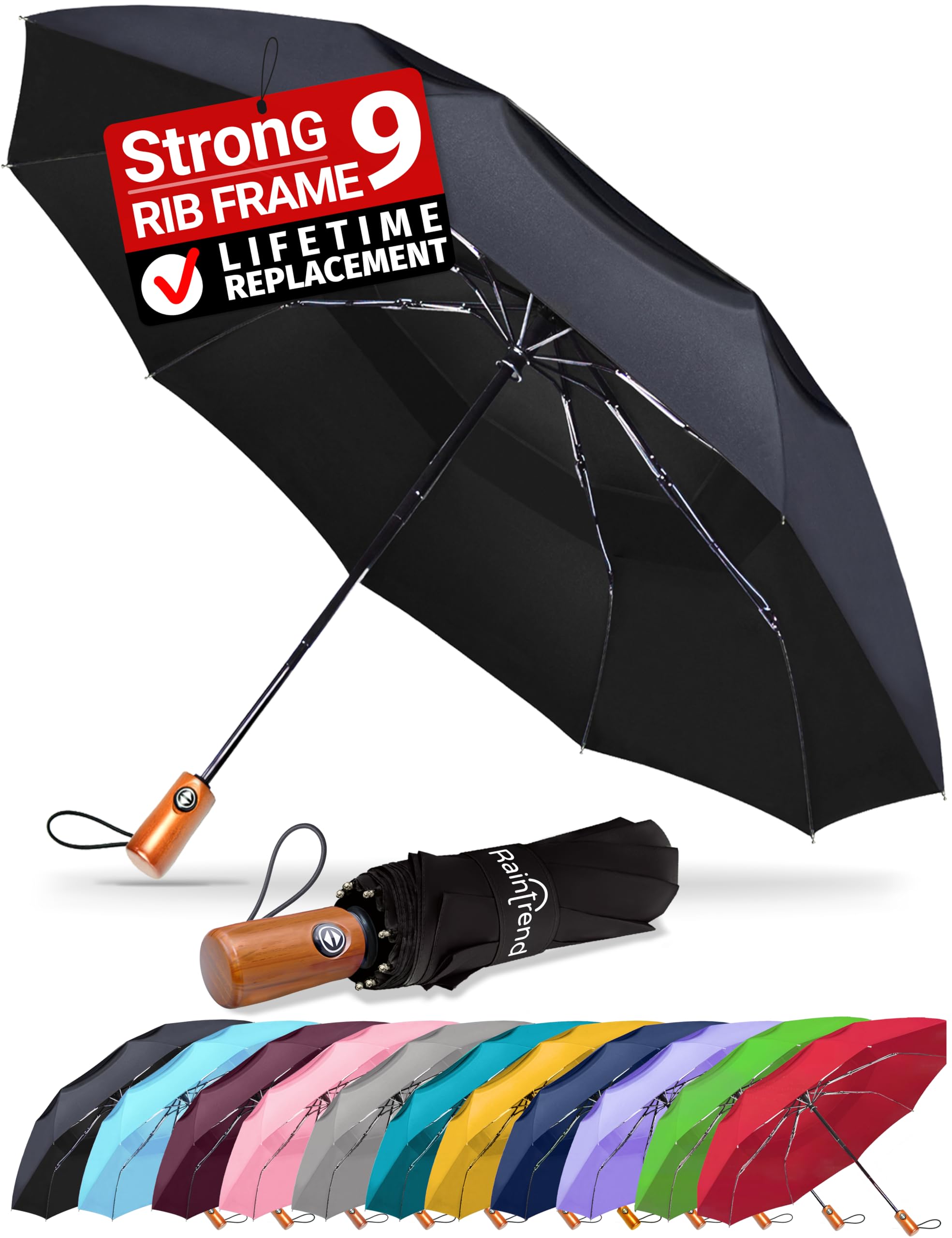 Windproof Travel Umbrellas for Rain Automatic +10% Bigger Canopy Strong Frame Compact Folding Portable Umbrella for Women Men Backpack Purse