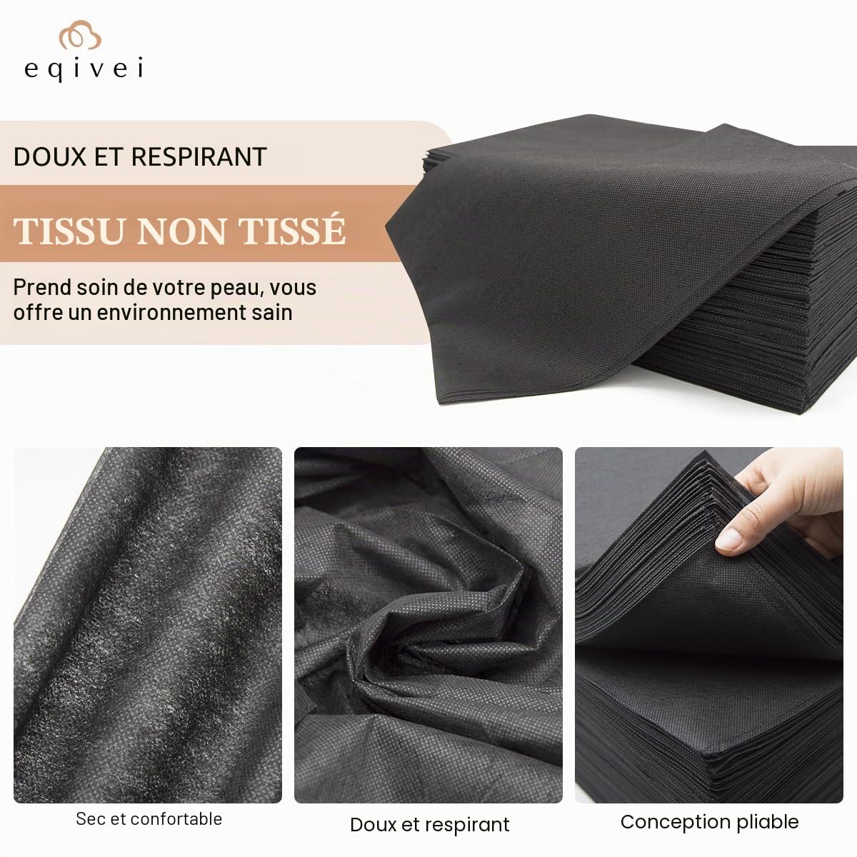 Eqivei Lot de 50 Drap Jetable Table Massage, Drap de Massage Jetable Noir, Draps Jetables Pour Massage Spa Beauté, Drap Non Tissé, Drap de Lit Jetable Anti Salissure, 80 x 180 cm