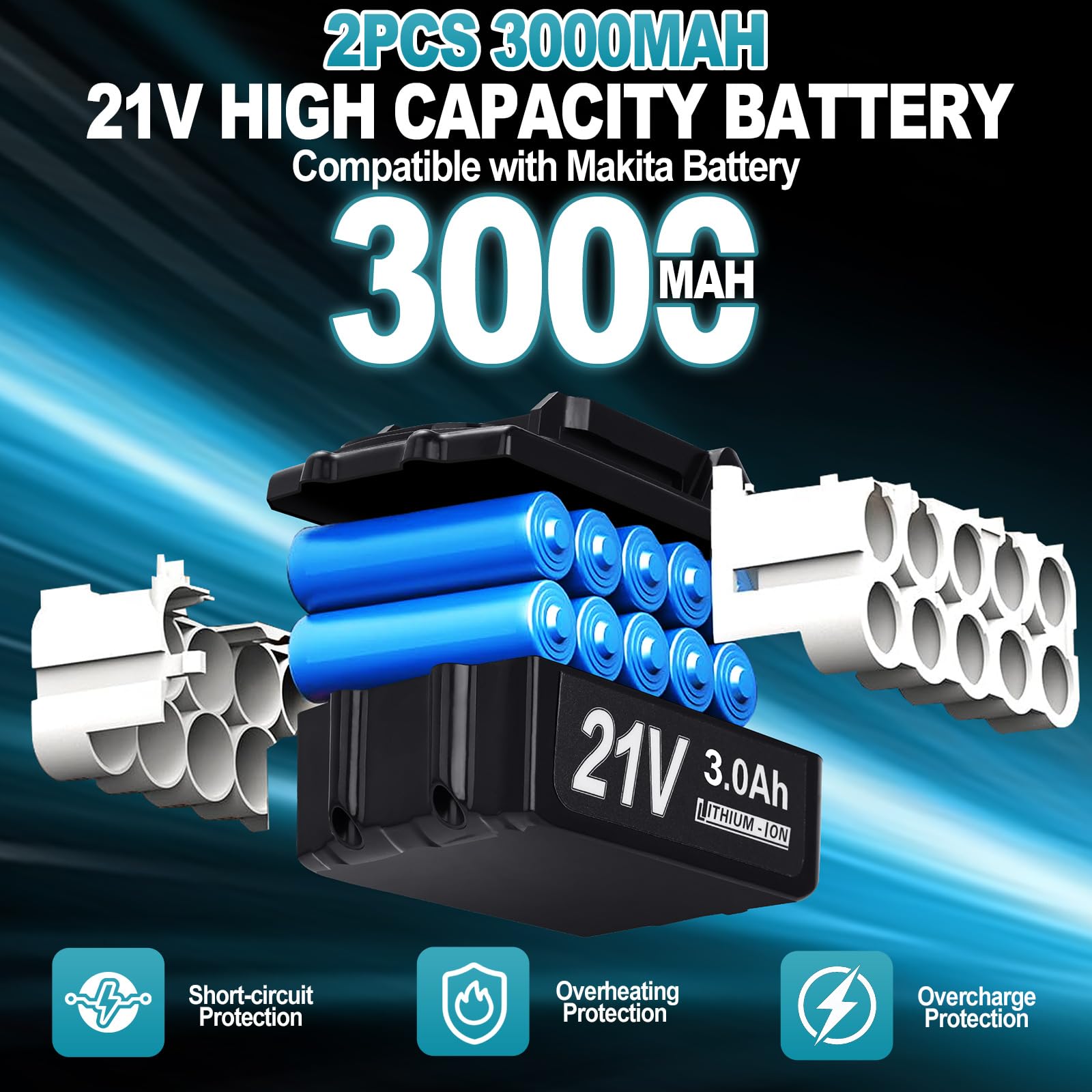 Yofuly Akku Winkelschleifer für Makita Akku 18V 21V, 2× 3.0Ah Akkus & Ladegerät, Akku Flex Trennschleifer 125mm, 9000U/min, 3 Stufige Drehzahlregelung, Inkl. 5* Trennscheibe, 2* Fächerscheibe