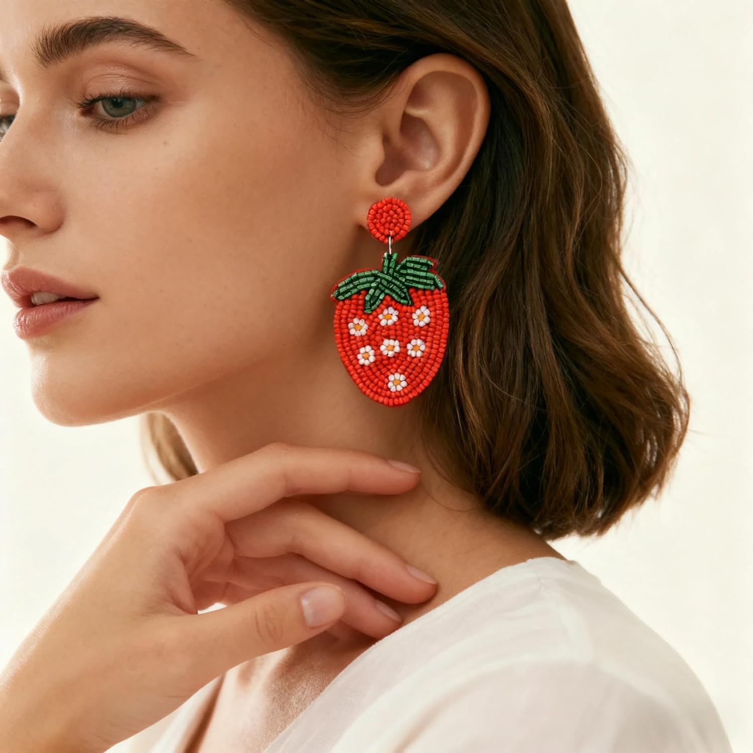 Beaded Fruit Earrings for Women, Handmade Beads Strawberry Lemon Fruits Dangle Earrings for Summer Jewelry Gifts - Image 3