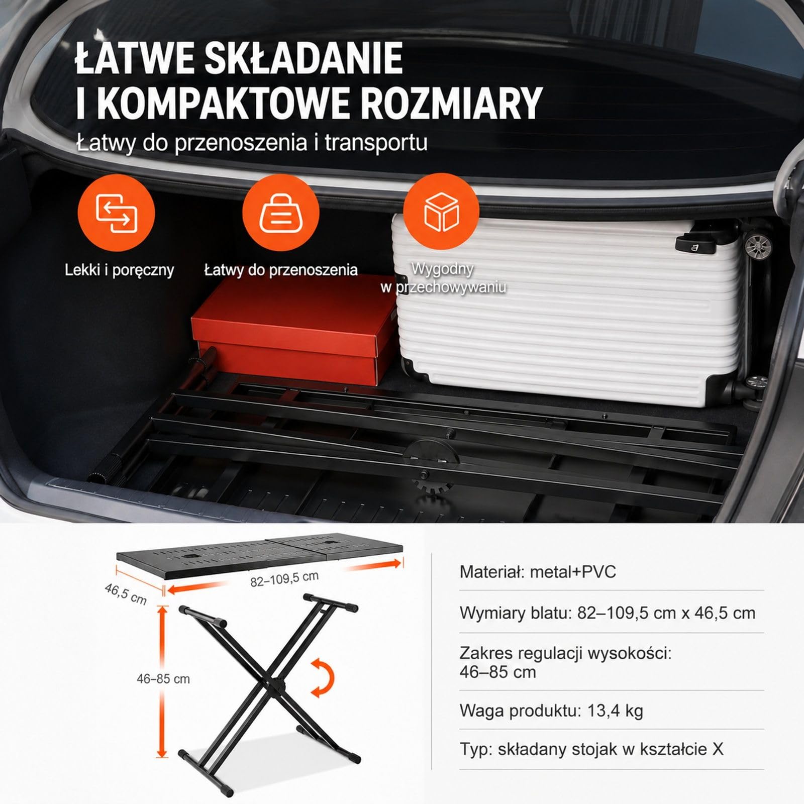 Regulowany stojak DJ na stół z podwójnym stelażem X, składany, stalowa konstrukcja i szeroki blat do laptopa, kontrolera oraz miksera audio