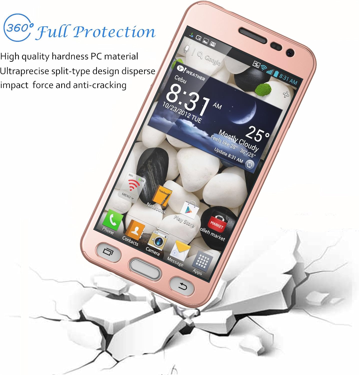 Tekcoo for Galaxy Sky / J3 / J3 V/Sol Case, [T360 HY] Full Body Coverage Protection Hard Cover Shell&Tempered Glass Screen Protector for Samsung Galaxy Amp Prim/Express Prim [Rose Gold]
