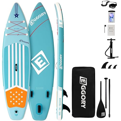Inflatable Paddle Board,Stand Up Paddle Board Set, Extra Wide SUP Board with Removable Fin, Floating Paddle, Hand Pump, Waterproof Phone Pouch,Traveling Board