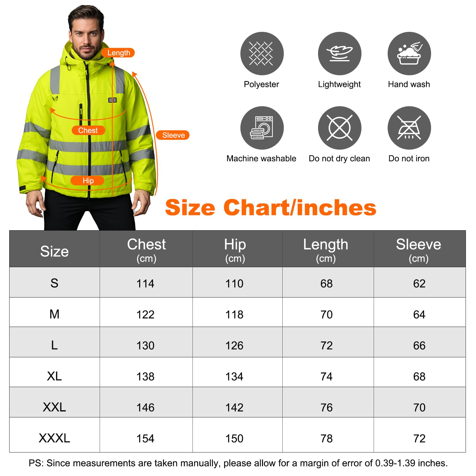 Chaqueta Polar Alta Visibilidad Calentada 4 en 1 para Hombre, Chaqueta de Soldadura Ligera - Batería de 16000 mAh Chaqueta Softshell de Advertencia con 6 Zonas de Calefacción incl Reflectores