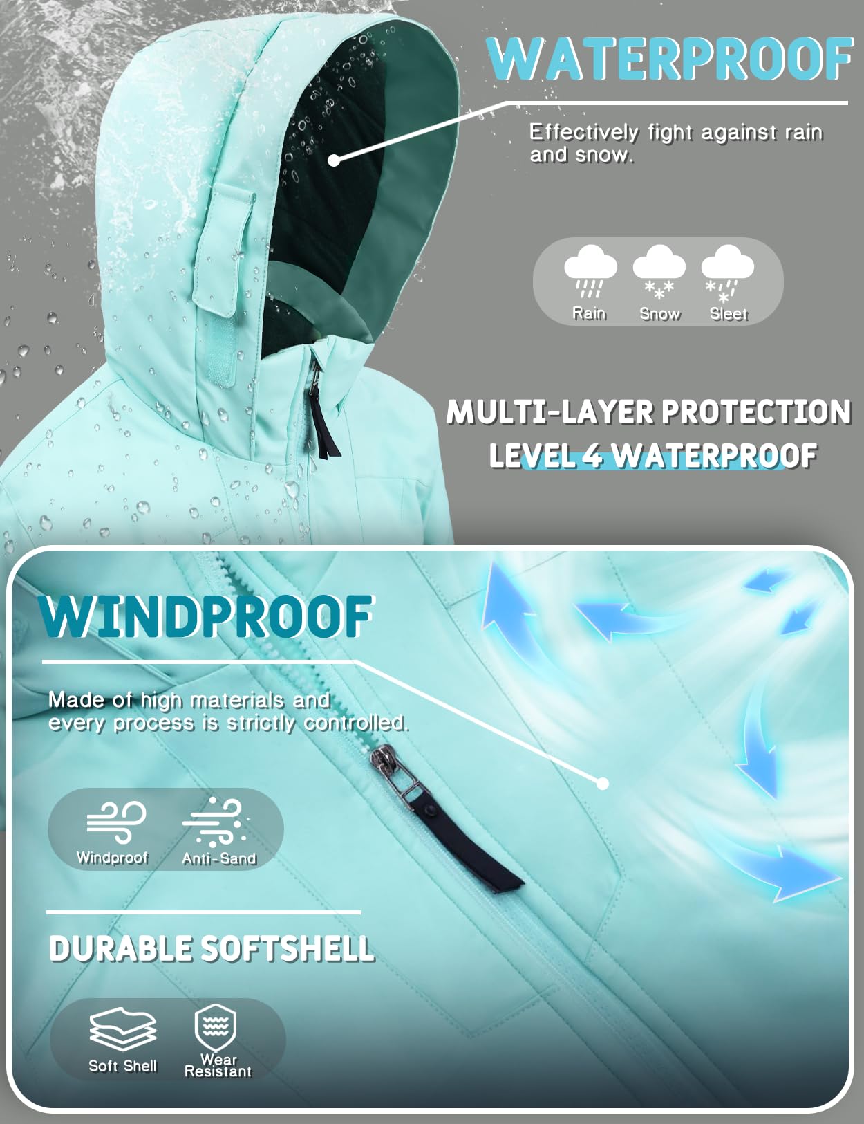 GEMYSE Veste de Ski pour Fille Manteau d’Hiver Chaud avec Capuche Imperméable et Coupe-Vent Veste de Neige pour Enfant pour Montagne et Plein Air