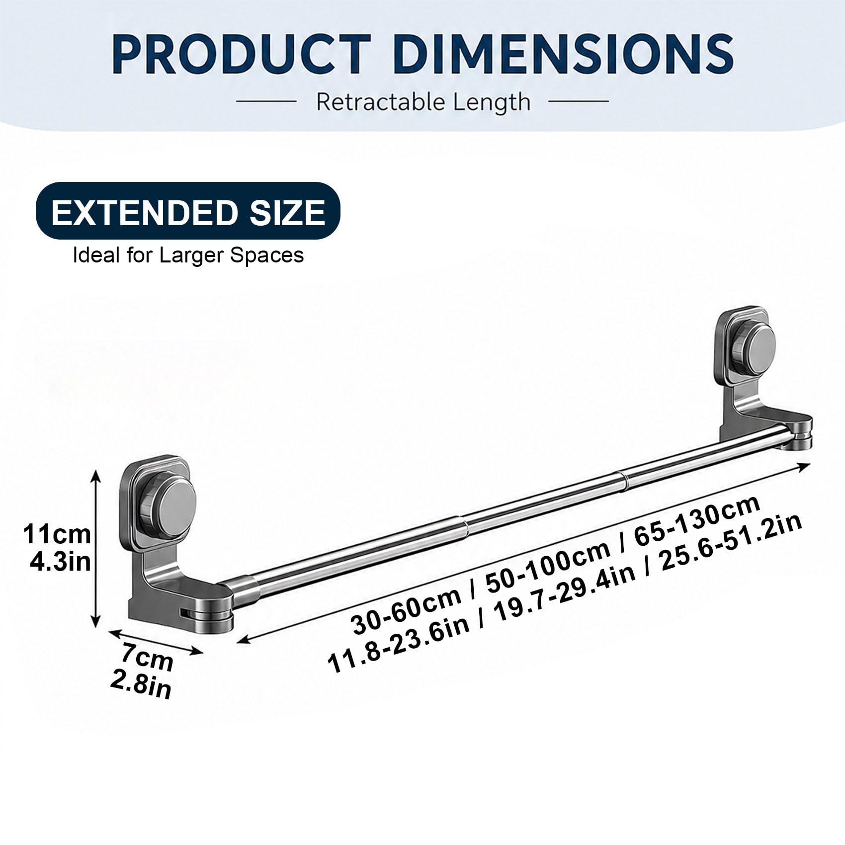 Toallero de Ventosa, Toallero sin Perforar Azulejos, Barra de Toalla Extensible Acero Inoxidable, Toallero Telescópico Ajustable Giratorio para Baño Cocina Ducha(Blanca,65-130cm)