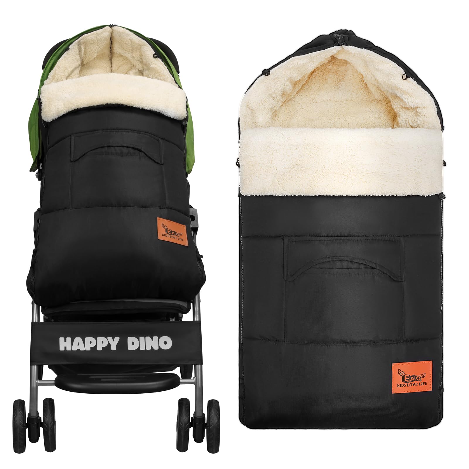 EAQ Pram Foot Muff Winter Footmuff for Pushchairs Buggies, Baby Footmuff, Sleeping Bag, Baby Footmuff for Baby Seat, Suitable for All Pushchairs (Black)