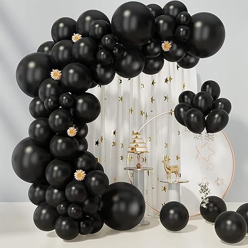 Miniatura 6 de EMART 100 globos negros de 12 pulgadas con cinta, helio de látex para fiesta de cumpleaños, baby shower, boda, graduación, Halloween, decoraciones