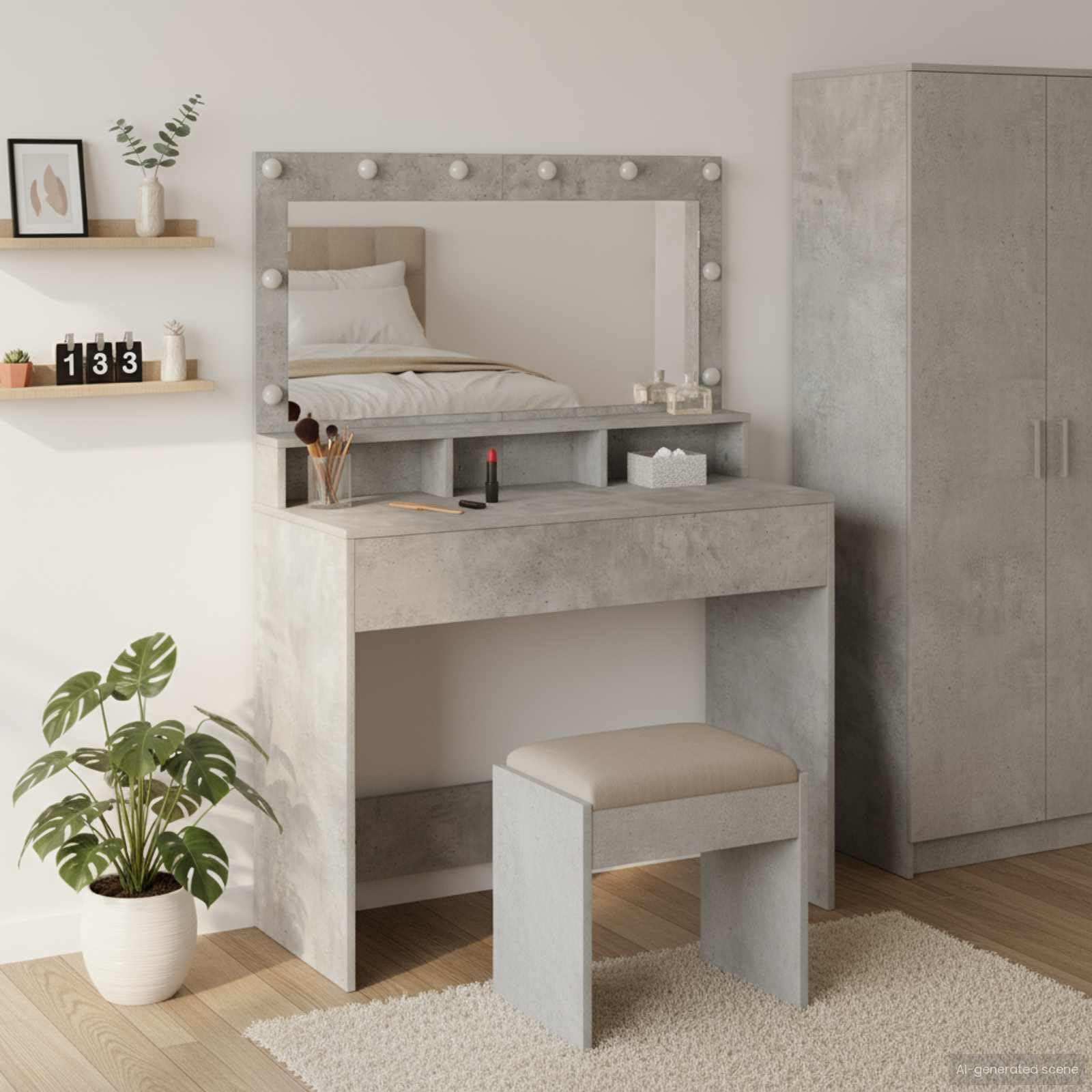 vidaXL Toaletka Betonowy szary 100 x 41 x 135 cm Drewno inżynieryjne | Masz sporo przestrzeni na cały makijaż, Super do nakładania makijażu, Elegancki styl pasuje do każdej sypialni