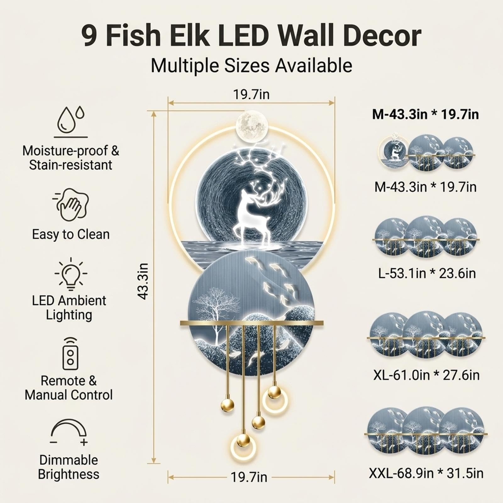 Quadro Moderno 3D con LED Decorazione Parete Illuminata per Casa Ufficio | Design 3D Immersivo, Illuminazione LED Calda, Installazione Facile, Arte Moderna(S,61.0IN*27.6IN_NO LED)