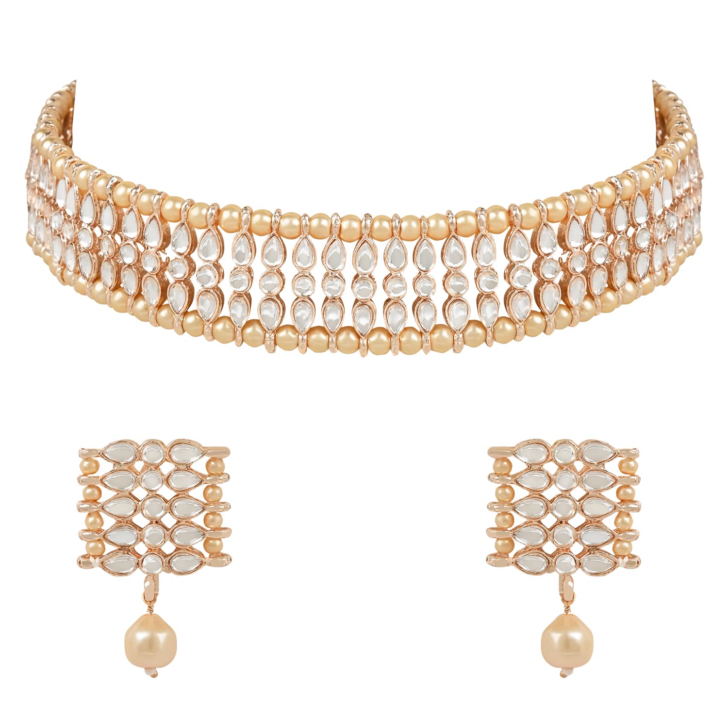 I Jewels Gold Plated Traditional Kundan Pearl Choker Necklace Jewellery Set For Women And Girls (K7209) (Rose Gold) (B0BZZC8YQW) Amazon Price History, Amazon Price Tracker