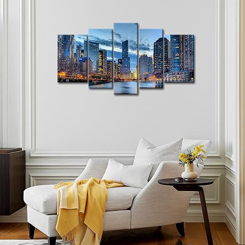Miniatura 5 de So Crazy Art 5 paneles de lienzo con impresiones artísticas de Chicago, Illinois, Estados Unidos - Retratos al óleo de ciudades para decoración de