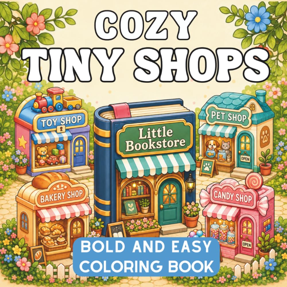 Cozy Tiny Shops: Bold and Easy Coloring Book for Teens and Adults (Tiny Shops Coloring Collection)