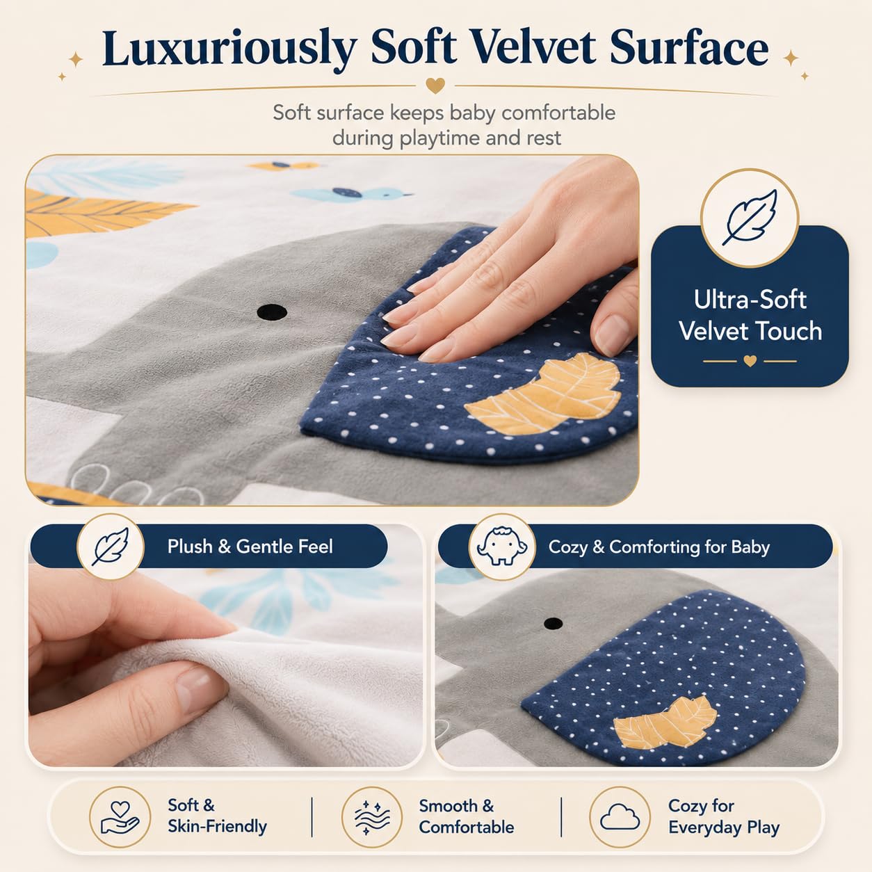 Baby Play Gym – Tummy Time Mat for Infants, Baby Activity Mat, Play Mat for Babies 0-18 Months, Infant Play Mat with Detachable Toys, Soft Velvet Play Mat, Sensory & Montessori Gym