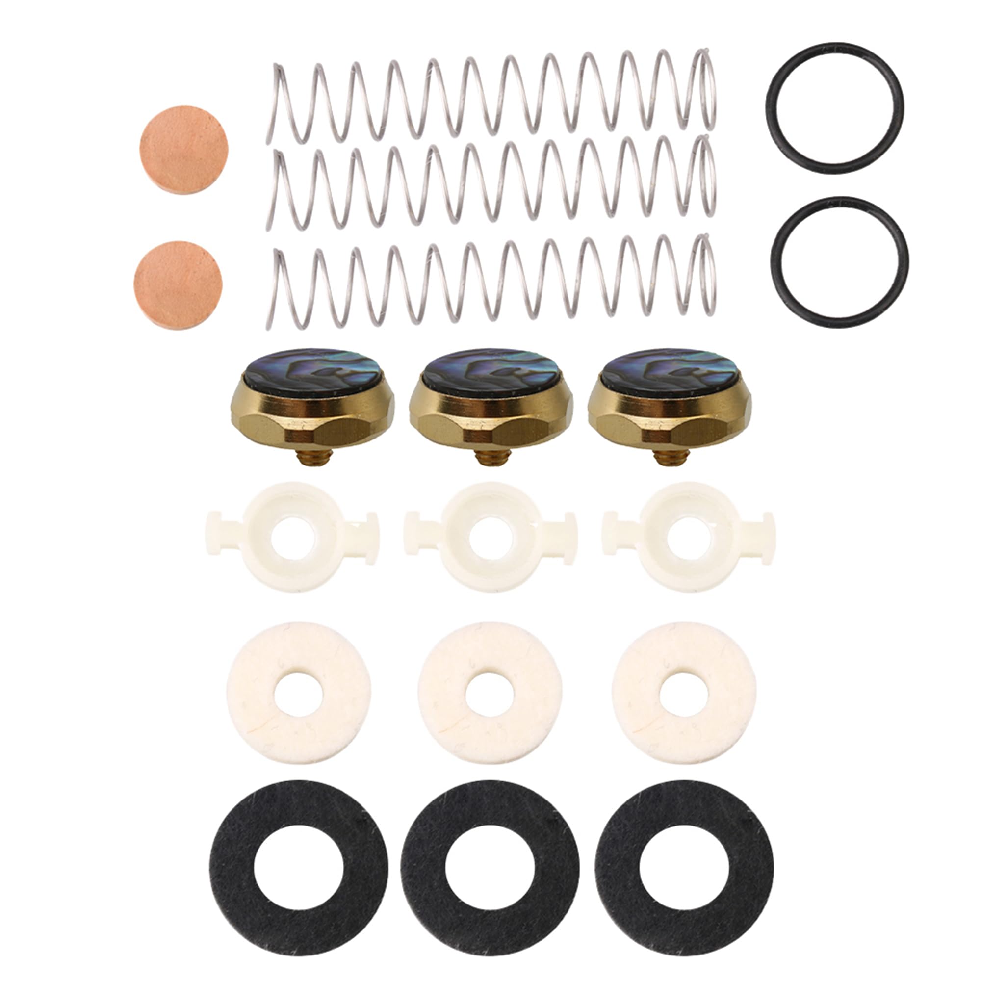 Yibuy Bb Trumpet Piston Spring Kit Felt Washer Abalone Shell Finger Button Set of 19