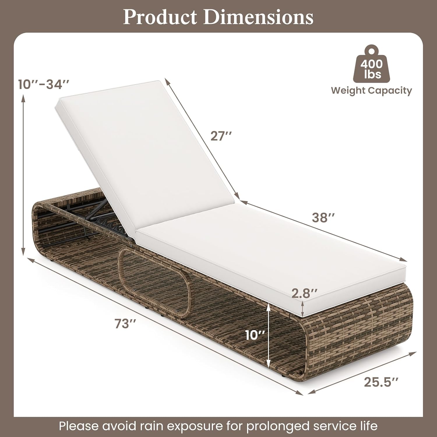 Moccha Outdoor Chaise Lounge Chair - PE Rattan Pool Side Loungers w/ 7-Position Backrest, Cushion & Storage, Sunbathing Recliner, Wicker Lounge Chairs for Outside Deck Beach Lawn, Easy Assembly (1)
