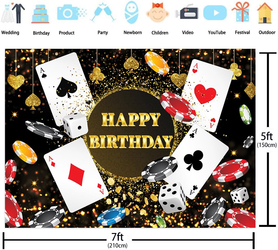 Fondo fotográfico casino cumpleaños 7x5 ft dorado miniatura 2