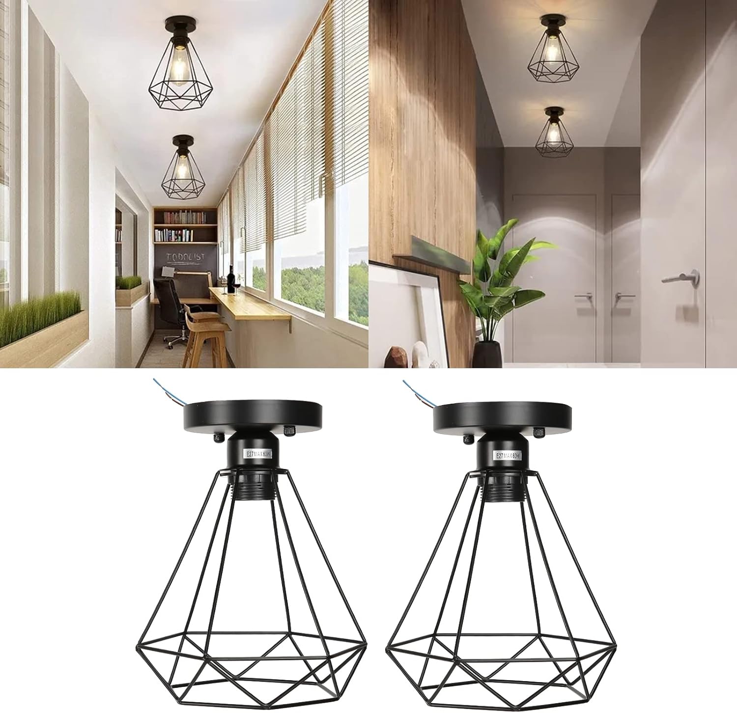 Pilipane Lamp Guard Ceiling Light, Ceiling Light Cage Guard Cover with Lamp Holder Base Vintage Industrial sty1e for E27 Bulbs