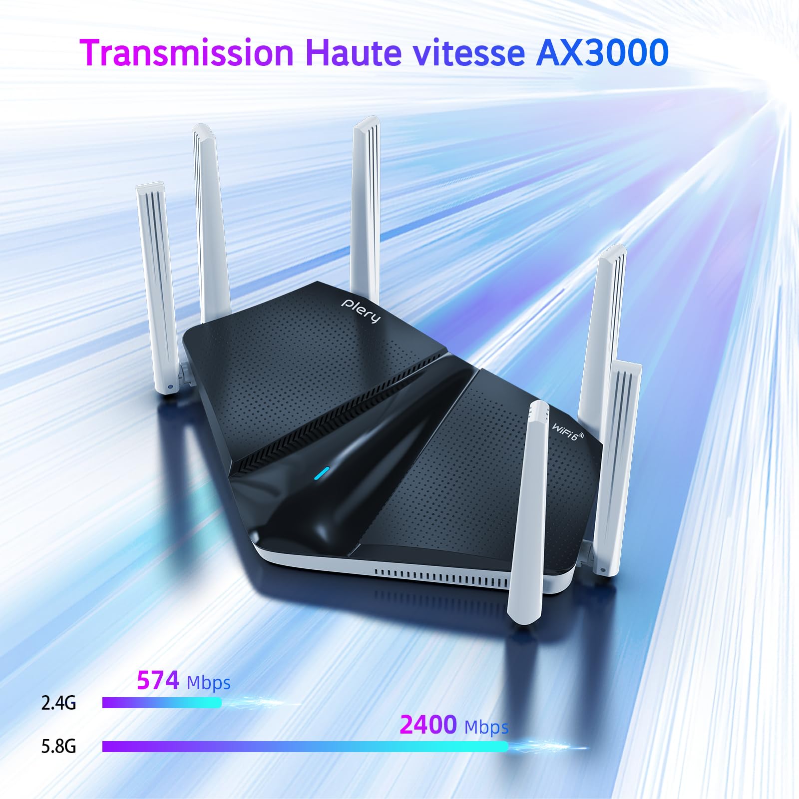 Routeur WiFi 6, Routeur WiFi AX 3000 Mbps Bi-Bande 5GHz et 2.4GHz MU-MIMO, 5 Ports Gigabit WAN/LAN, 6 Antennes Routeur WiFi Puissant sans Fil, EasyMesh, IPv6, WPA3, Installation Facile