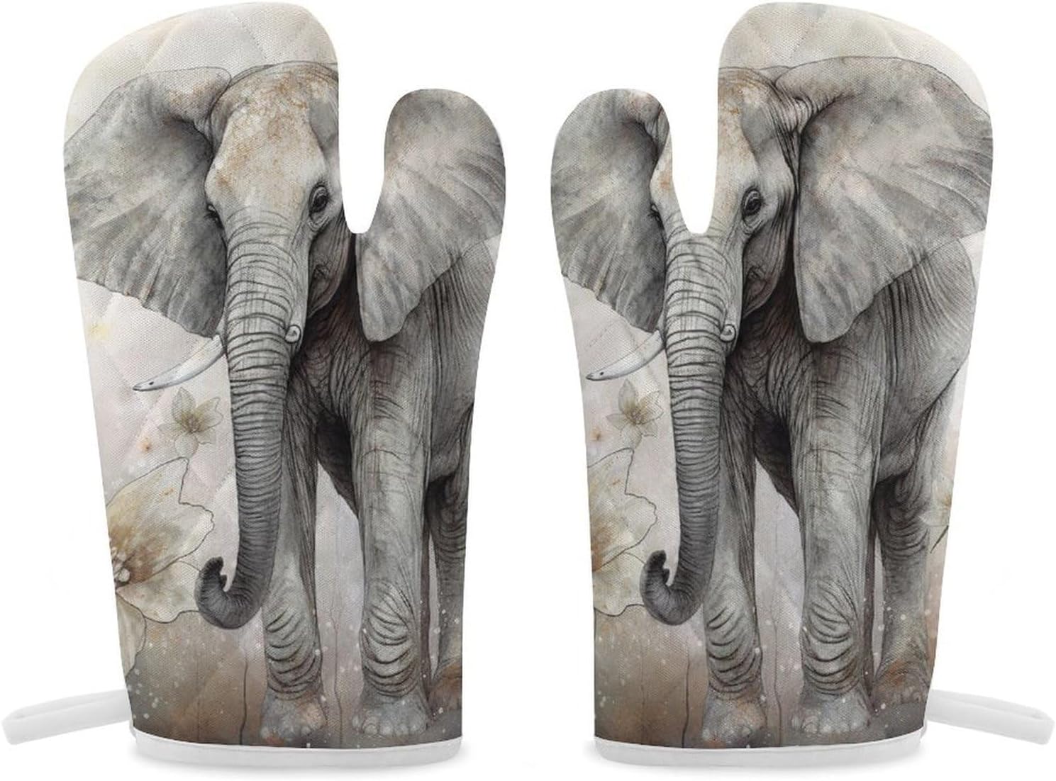 2 Pcs Oven Mitts Heat Resistant Kitchen Gloves Soft Safety Animals Cute Elephant Oven Glove for Microwave, Barbecue
