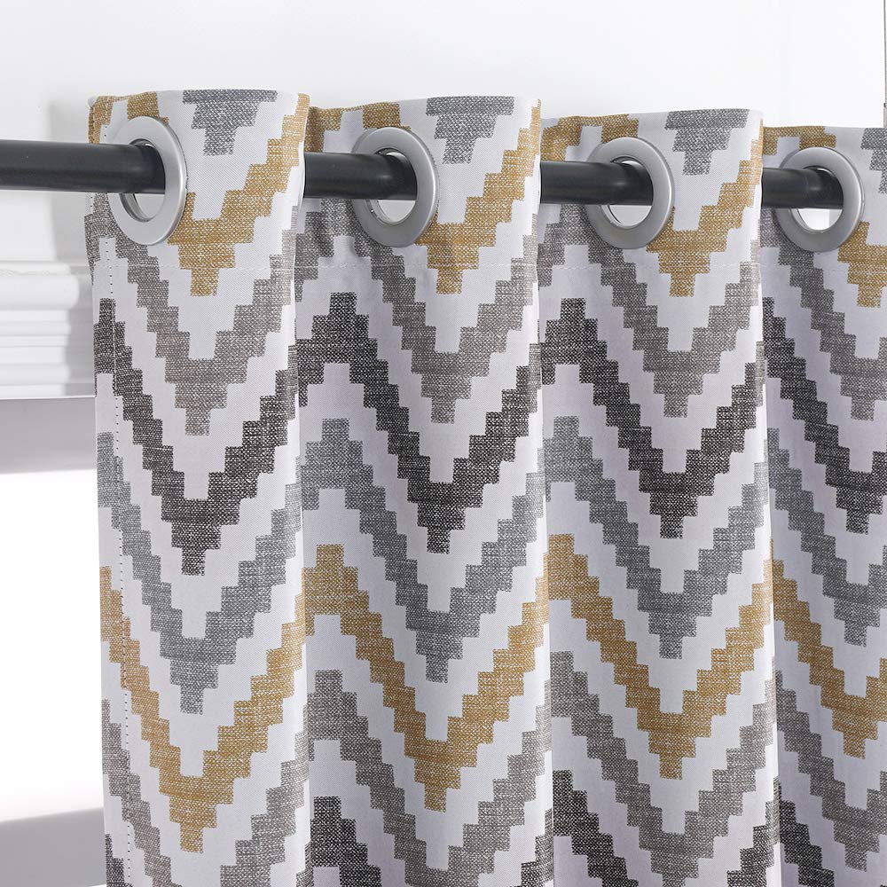 Autumn Dream Chevron Bohemian Grommet Top Bedroom Blackout Curtains Drapes for Living Room,52by84Inch,Yellow,1 Panel