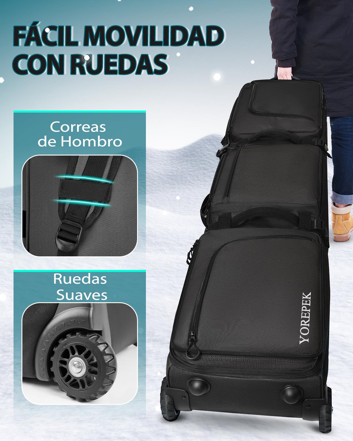 YOREPEK Funda Esquis Acolchada con Ruedas Expansible Impermeable 6 Bolsillos para Viaje Aéreo