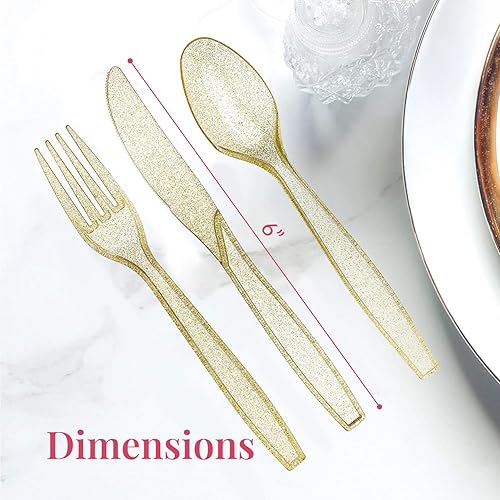 Vista 36 de Prestee - Juego de cubiertos desechables de plástico, 300 unidades, 100 tenedores / cucharas / cuchillos, desechables, color plateado