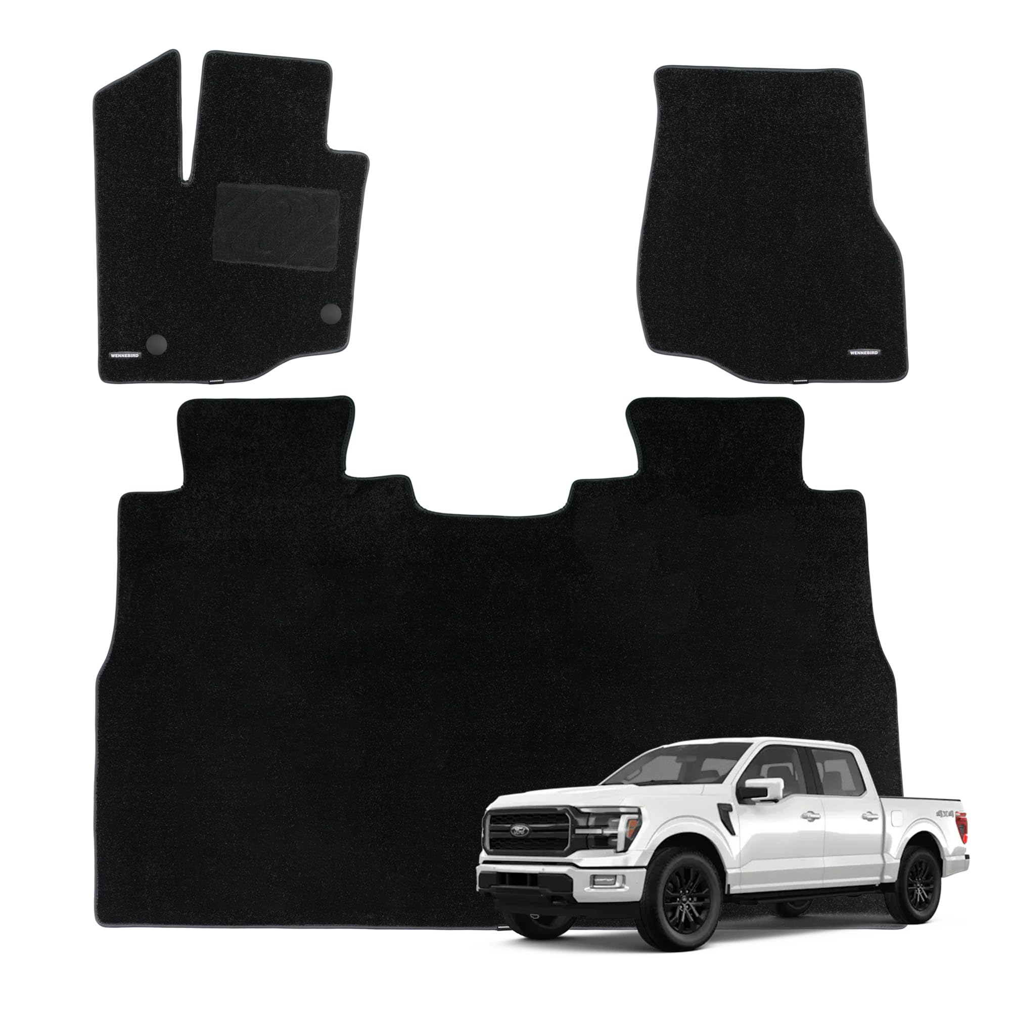WENNEBIRD Superior Carpet Floor Mats for 2015-2026 Ford F-150 SuperCrew Cab (Excludes Under-Seat Fold-Flat Storage), 0.5-Inch Ultra-Thick, Noise-Reducing, All-Weather Waterproof Anti-Slip – 3-Pc Set