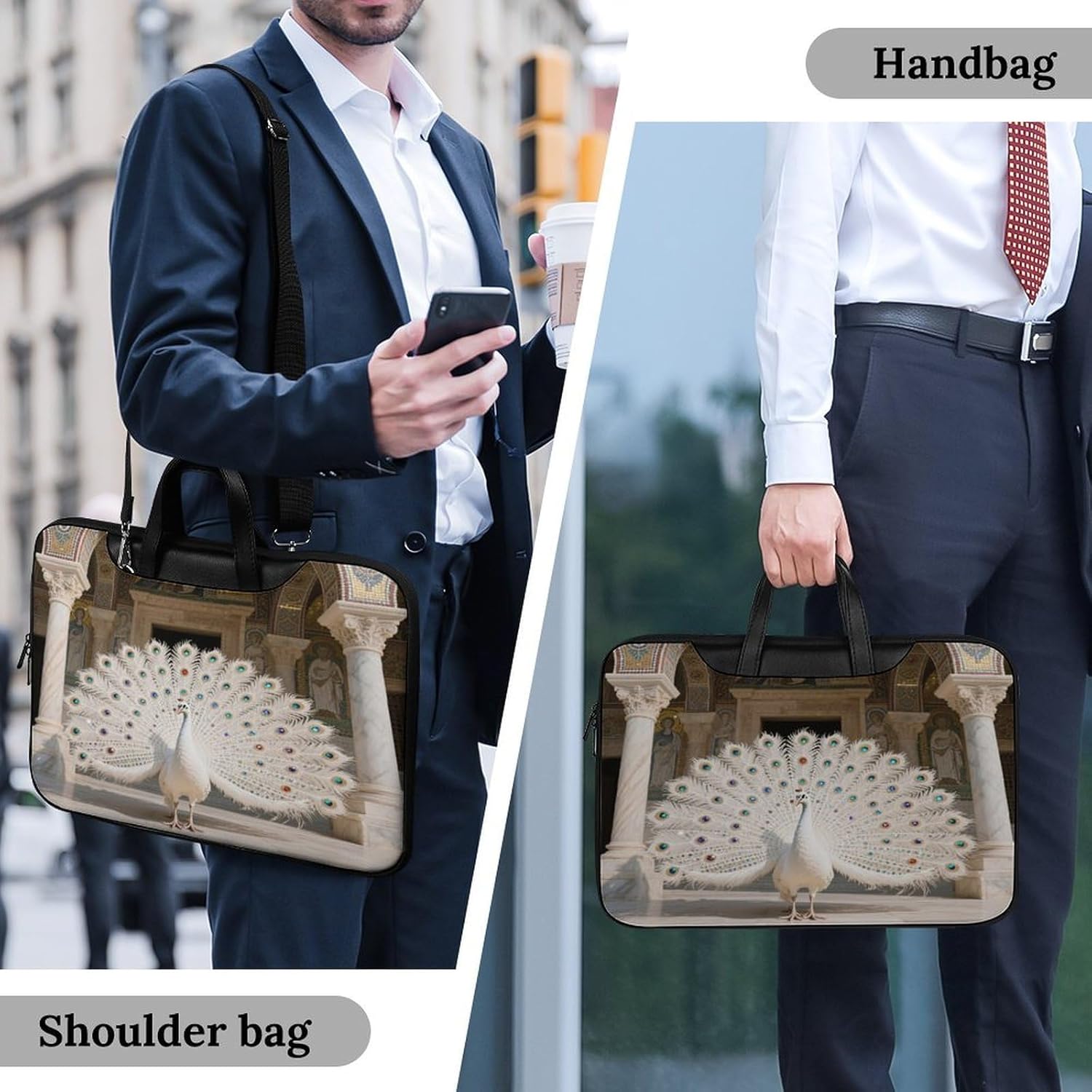 White Peacock 42x30.5cm Black-style Laptop Bag Leather Tablet Computer Briefcase Large Capacity Work Business Tote Bags for Office
