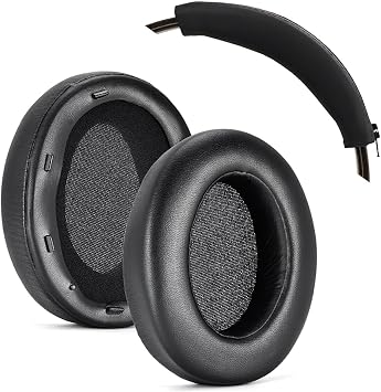 Aiivioll 2-in-1 WH-XB910N Replacement Earpads/Silicone Headband Pad for Sony WH-XB910N Headphones, Protein Leather Cushions with Memory Foam, Silicone Zipper Headband Protector Cover Black