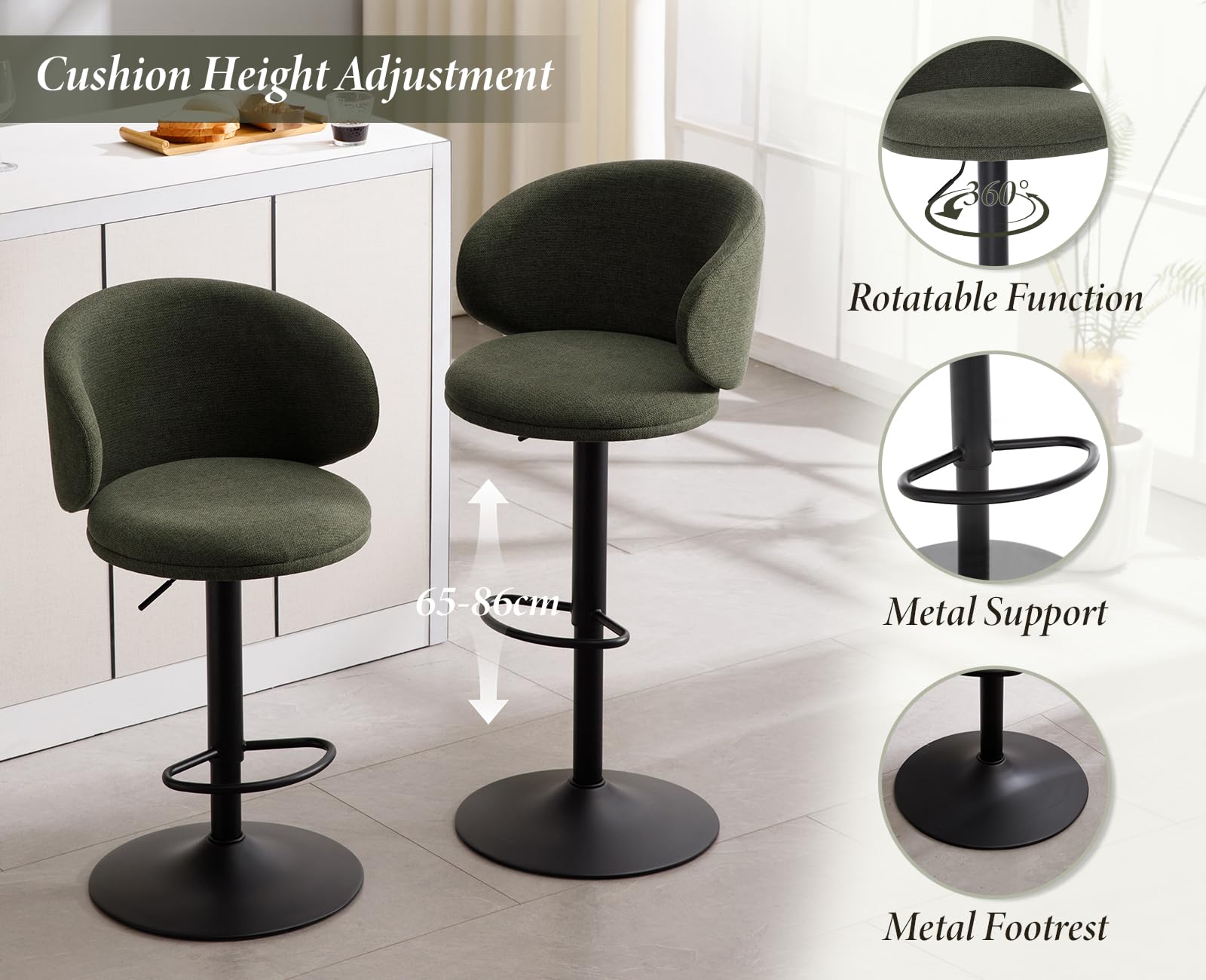chairus Barhocker 2er Set Höhenverstellbare Barstuhl mit Fußstütze Grün