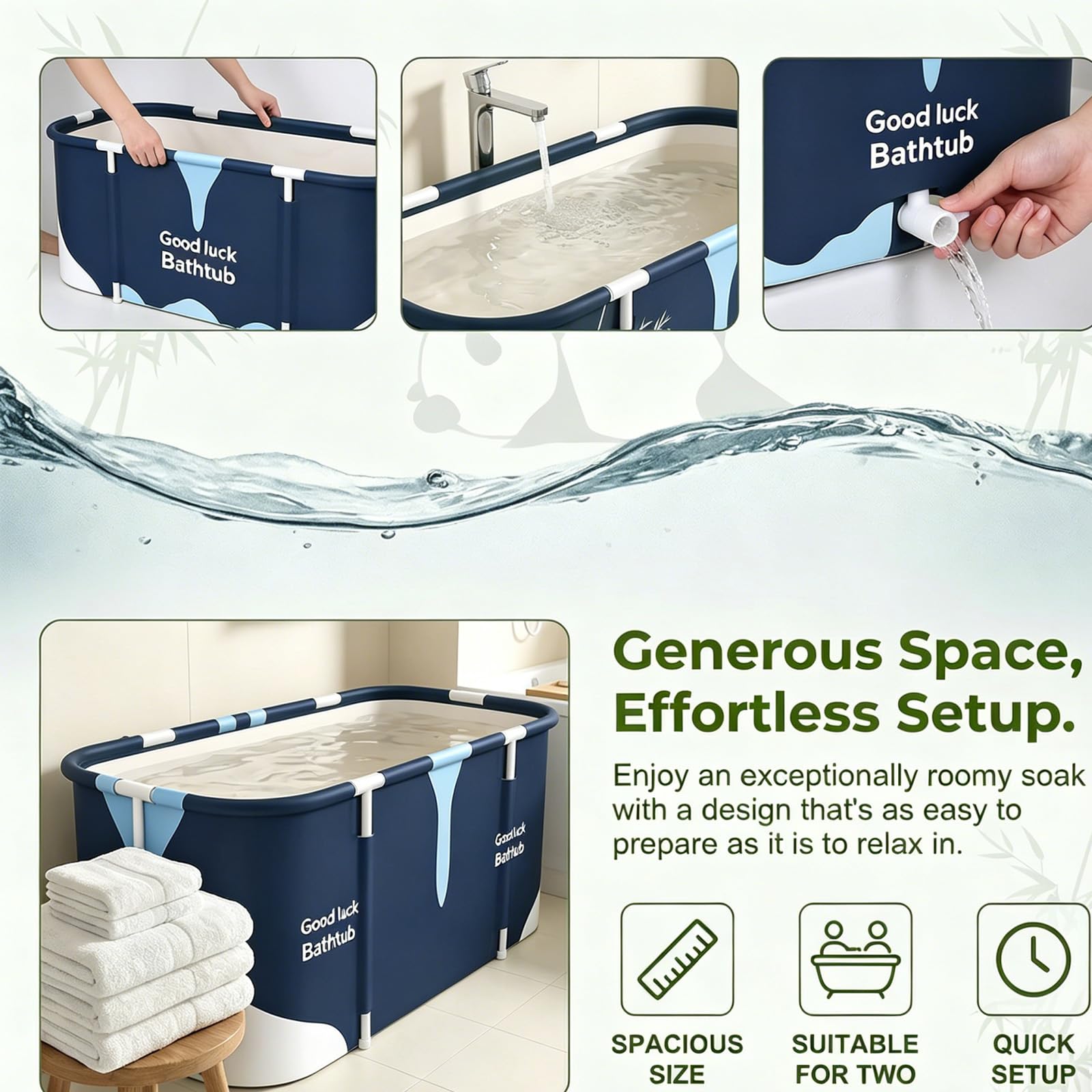 Vasca da bagno portatile 140 cm x 60 cm x 55 cm, pieghevole per adulti, vasca idromassaggio per bagno e cabina doccia