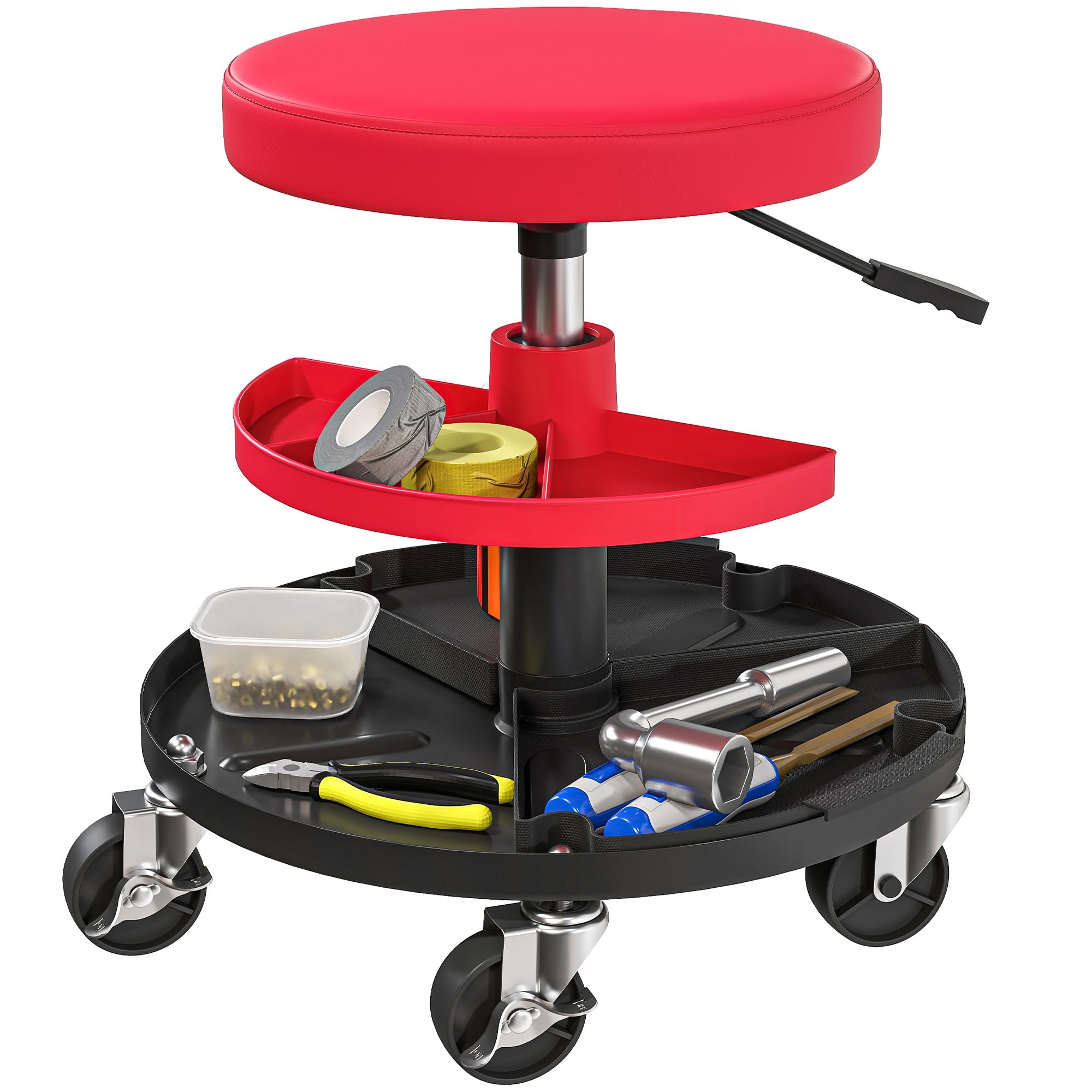 Homcom Unisex Red Rolling Mechanic Stool, 135Kg Capacity Workshop Stool,