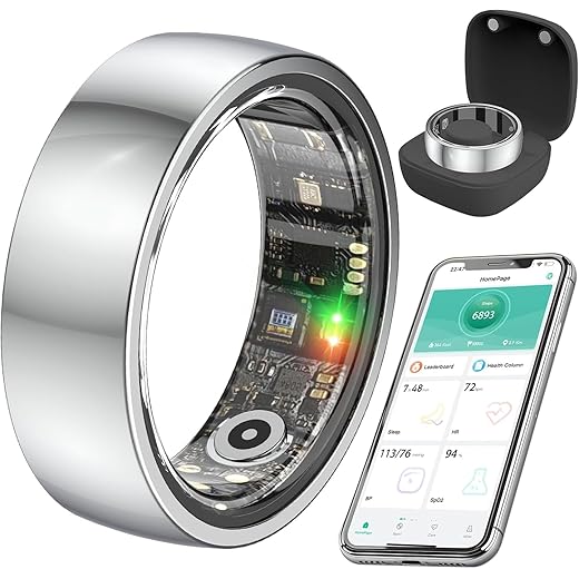 Smart Health Ring for Women Men,Fitness Rings Tracker with Blood Pressure Monitor Heart Rate Blood Oxygen Sleep Monitor IP68 Waterproof Step Counter Calorie Tracker Health Rings for Android iOS Phones
