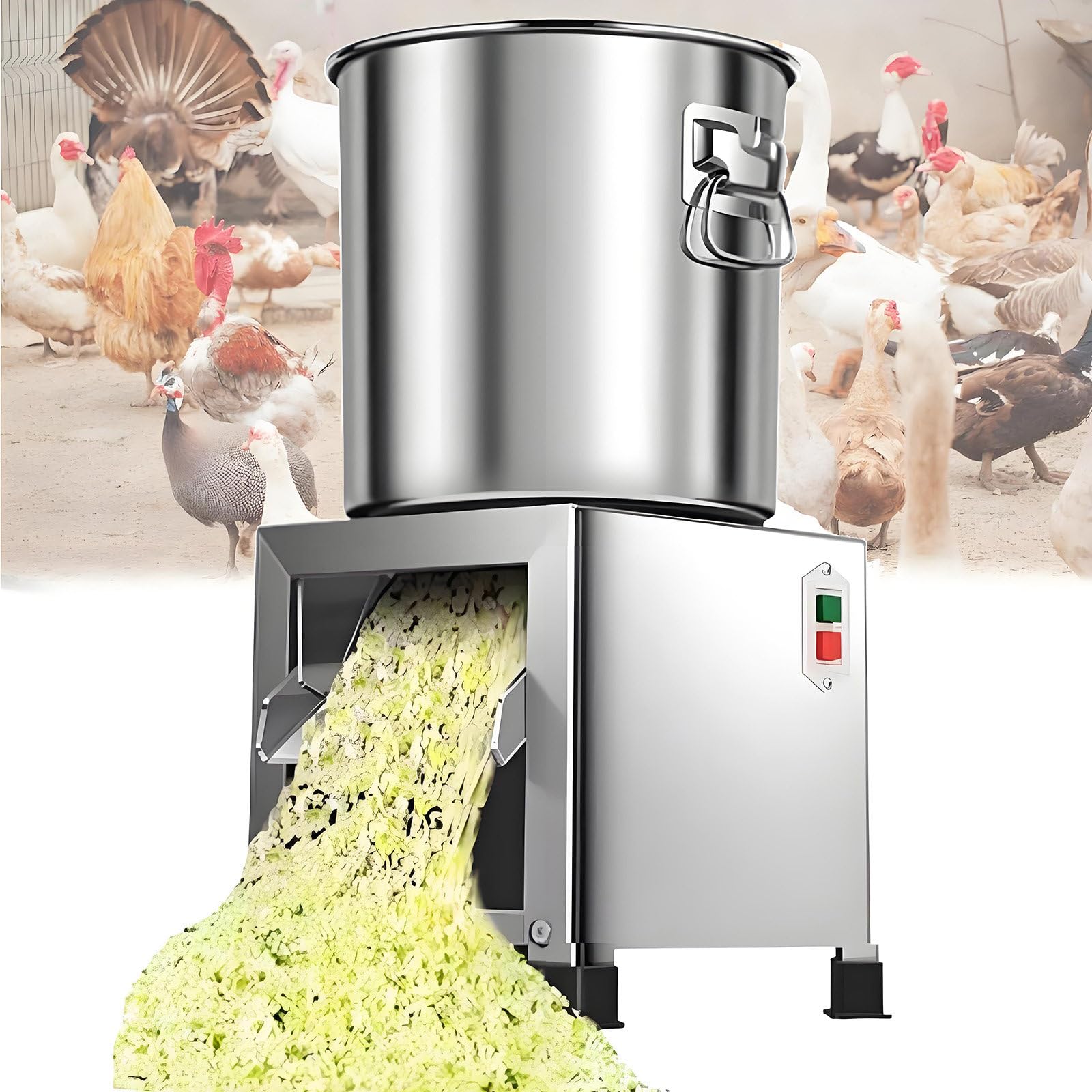 GUTYGIO Electric Commercial Vegetable Chopper with 4 Blades, Heavy-Duty Food Processor, 50–120kg/h Output,1800W Stainless Steel Grinder, for Poultry and Animal Feed Preparation