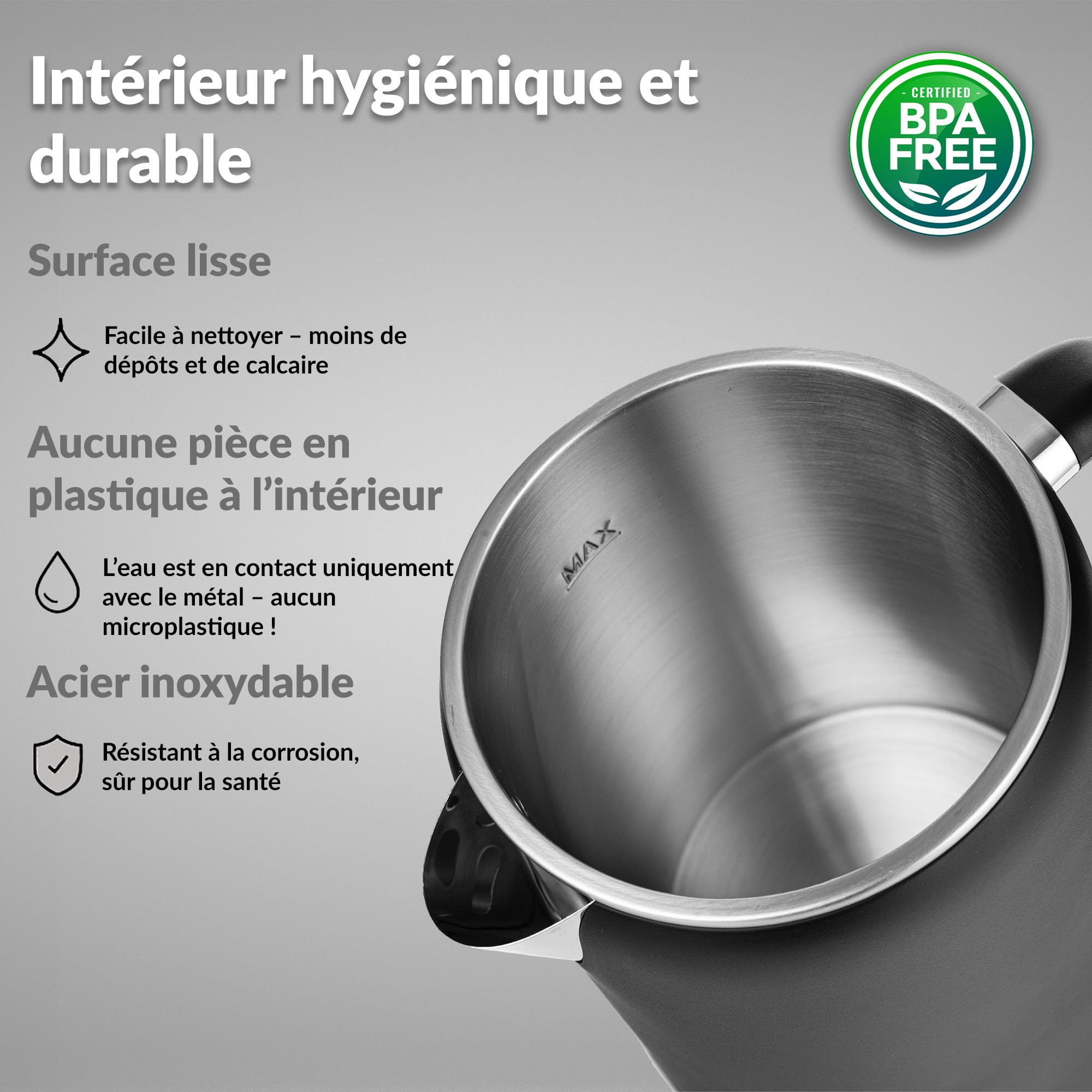 LEHMANN Bouilloire Electrique Inox 1,7L, Température réglable 45-100°C, Ebullition Rapide, Maintien au Chaud, Double Paroi, Écran Tactile, sans BPA, idéale pour Famille et Bureau, Noir Mat