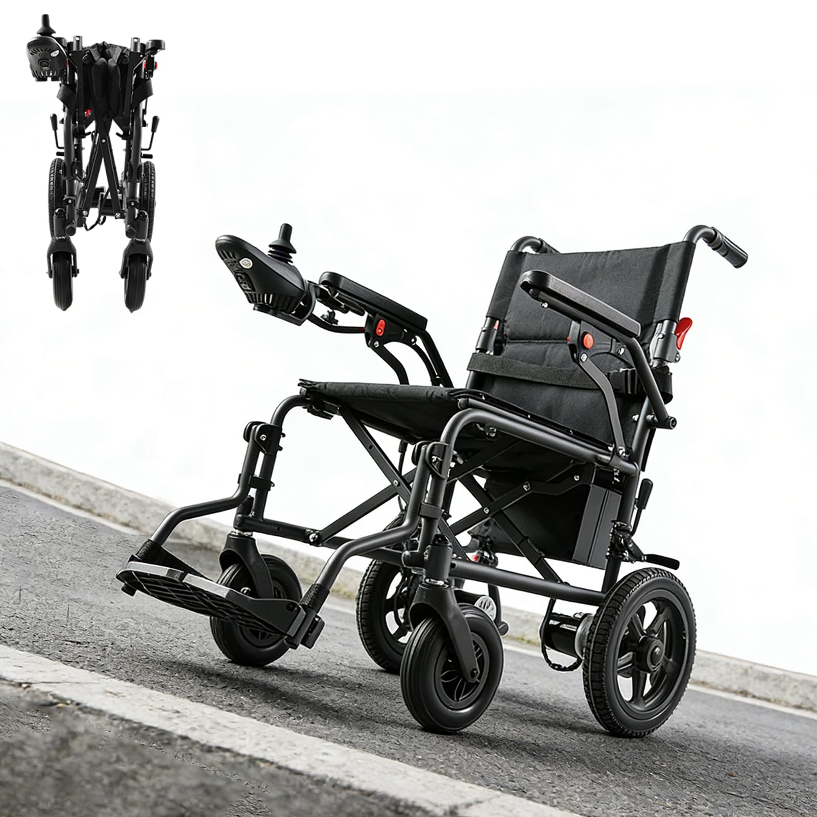Silla de ruedas eléctrica plegable ligera – Silla de ruedas eléctrica con mando a distancia y ayuda de deslizamiento, todo terreno, capacidad de carga de 150 kg, motor sin escobillas, alcance de 30 km