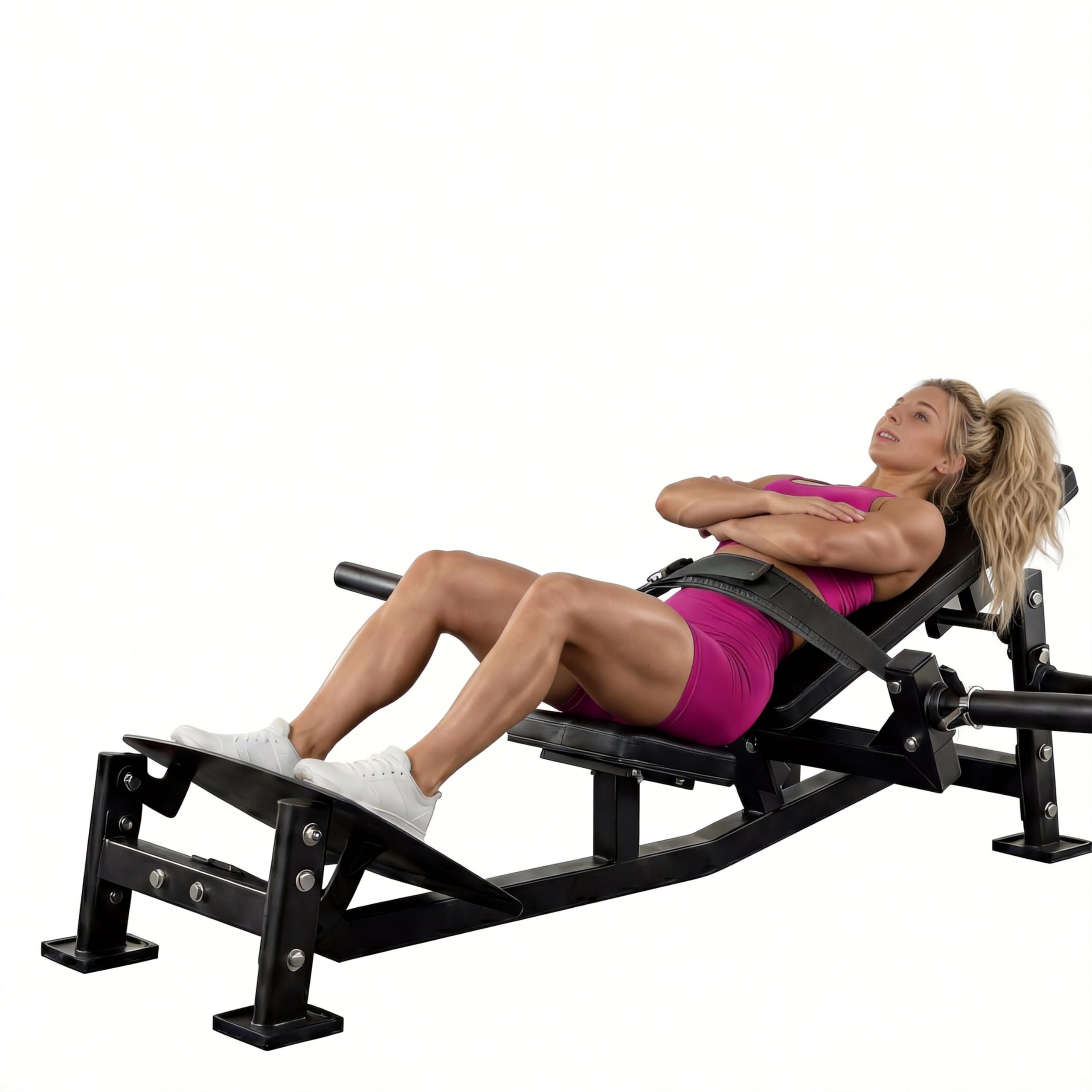 Hip Thrust Machine, Adjustable Footboard Glute Bridge Trainer with Weight Holder, Heavy Duty Home Gym Equipment for Butt Muscle Building & Shaping, Suitable for Men & Women
