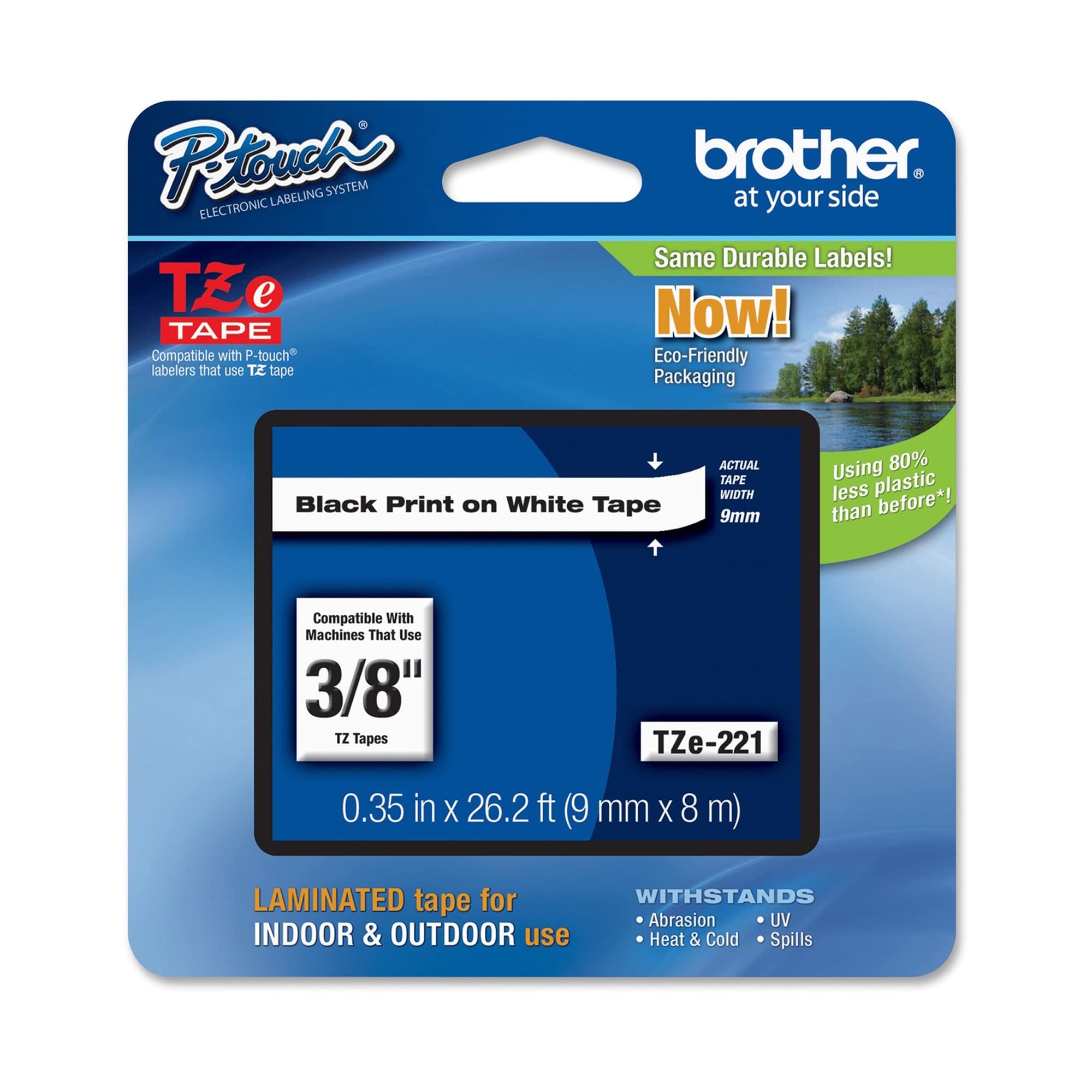 BROTHER P-Touch Black on White 9mm, TZE-221 TZE221