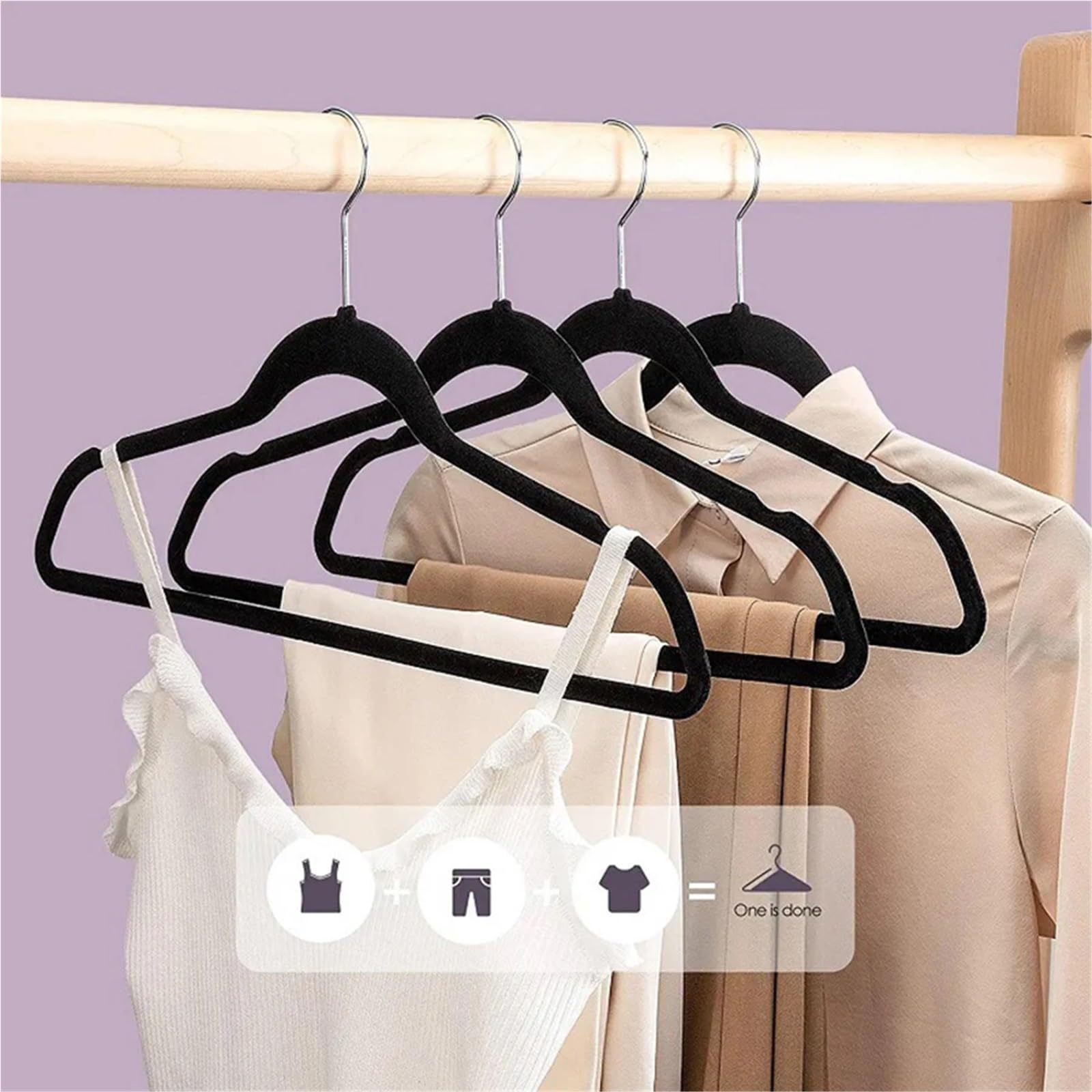 Rutschfeste Samt-Kleiderbügel – verhindert Verrutschen und Verrutschen, schlankes Design für platzsparende Aufbewahrung, Schwarz/Grau, 20 Stück, perfekt für Ihren Kleiderschrank
