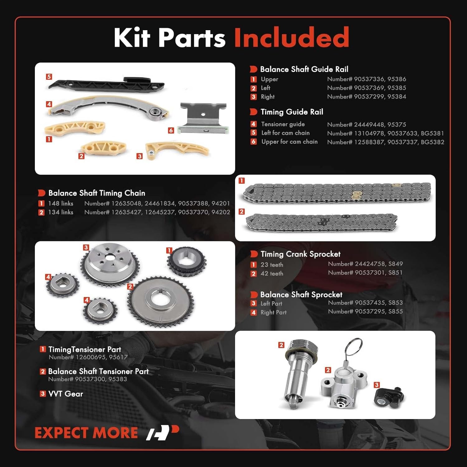 A-Premium Engine Timing Chain Kit W/Tensioner [fit DOHC, 4Cyl 2.0 2.2 2.4L] Compatible with Chevy & Buick & GMC & Pontiac & Saab & Saturn, fits Equinox, HHR, Terrain, G6, Ion, Sky, Verano, LaCrosse