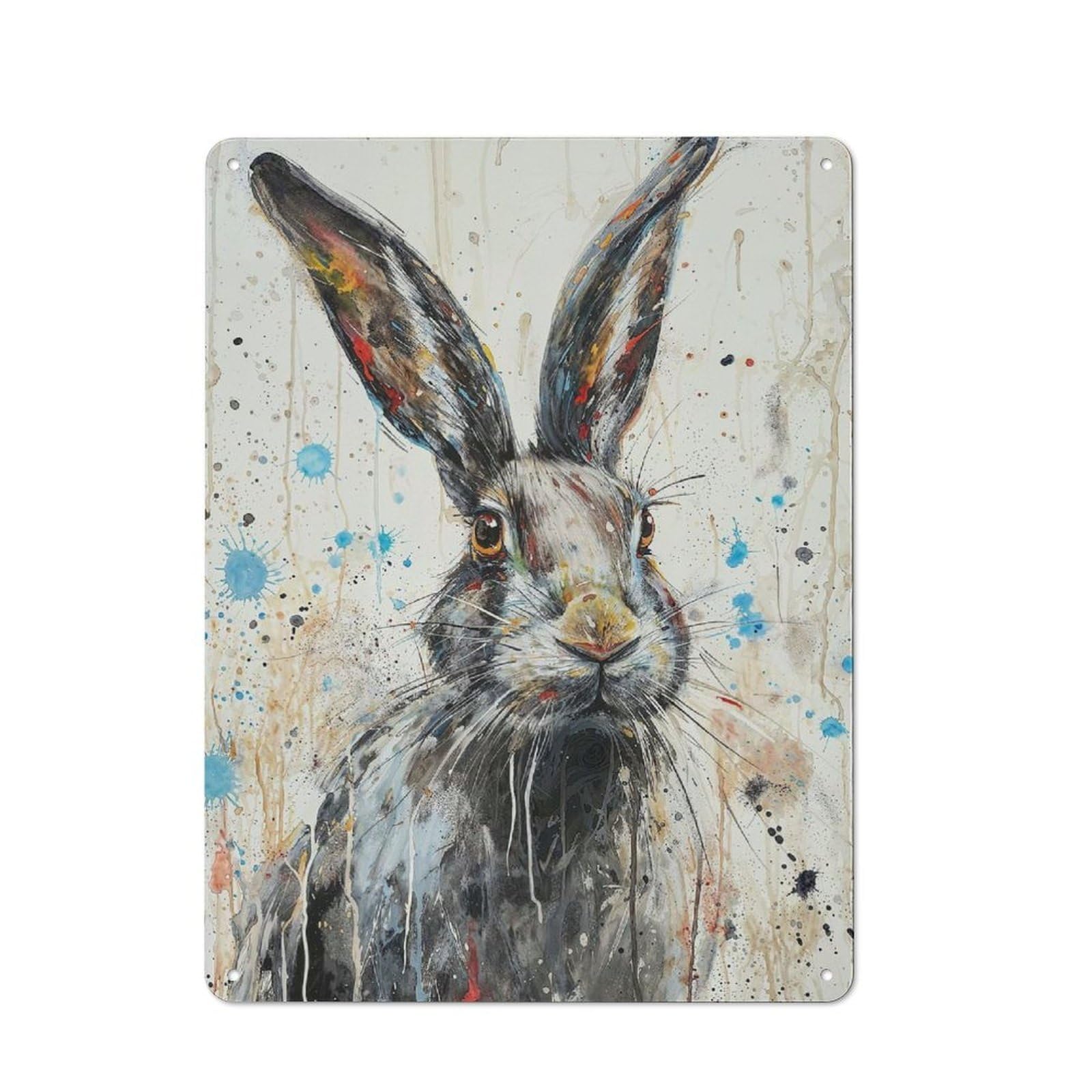 Splattered Hare Metal Wall Sign 40x30cm, Modern Retro Loft Wall Plaque for Flat, Bar, Studio Or Gallery Wall
