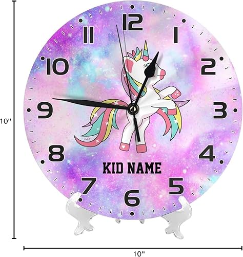 Vista 86 de Reloj de pared personalizado con diseño de unicornio y rosa con purpurina para habitación de los niños, reloj de pared personalizado con nombre