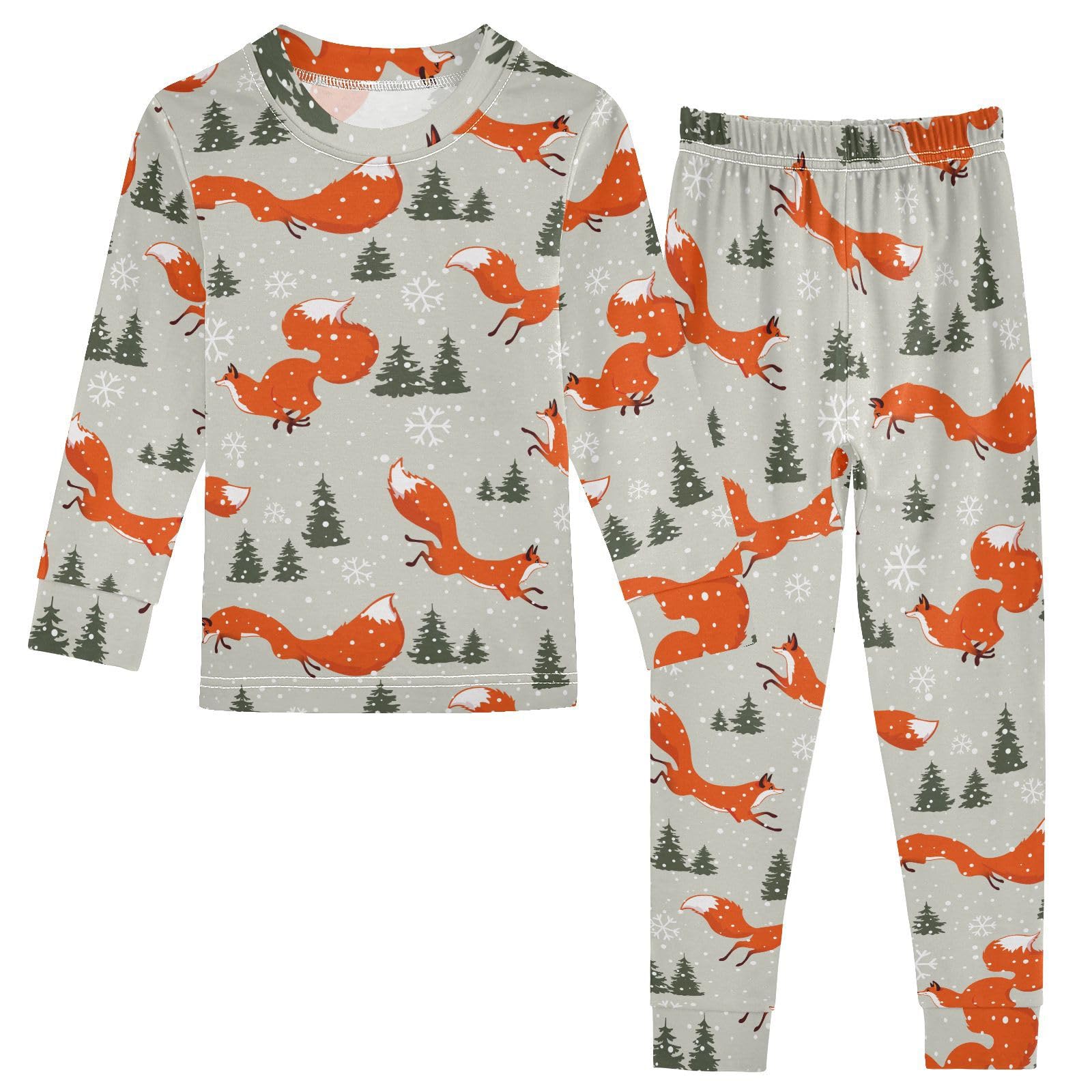 JHKKU Fox Pajamas Set Cotton 2 Piece Soft Comfy Pjs Long Sleeve Lounge Sleepwear 8Y