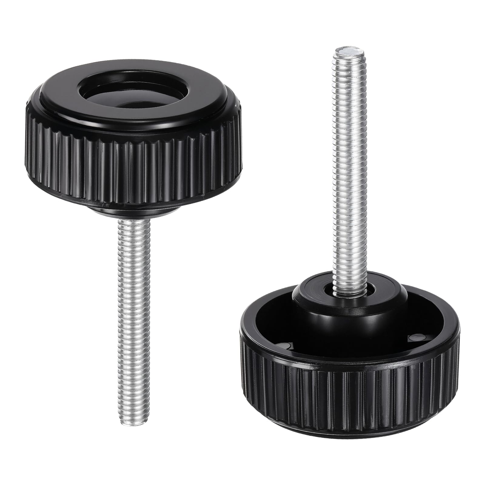 sourcing map 2pcs Knurled Clamping Knobs Thumb Screws M6 x 40mm Metric Male Thread 38mm Plastic Round Head Carbon Steel Stud Threaded Knob Thumbscrew Handle Hand Tightening Screw, Black