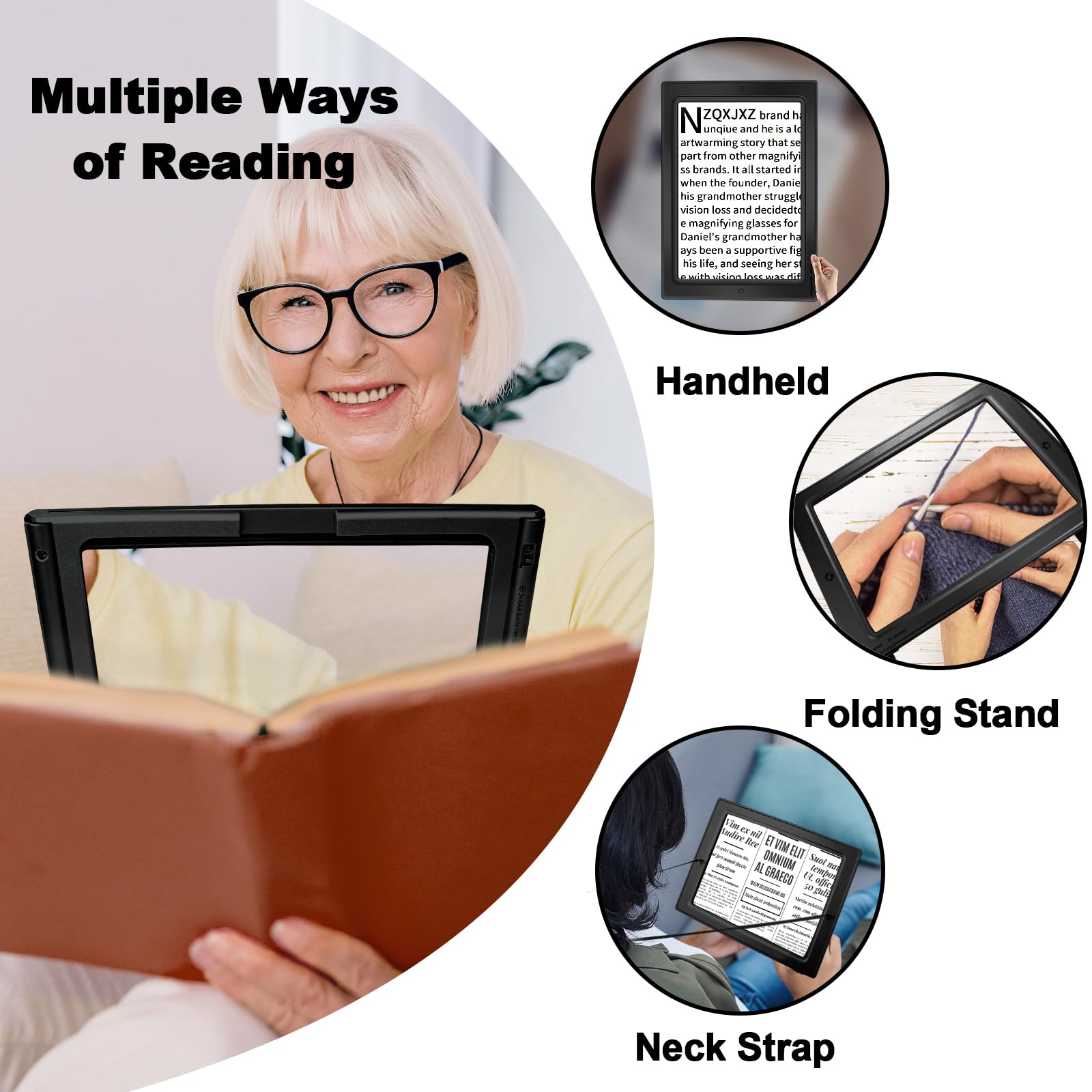 NZQXJXZ 5X Loupe de Lecture, Loupe Grossissante avec 50 Lumineuse LED et Support Pliant Mains Libres, Loup e Eclairante pour Les Personnes âgées, Les Bijoux, Le Travail, la Couture, la Mauvaise Vue