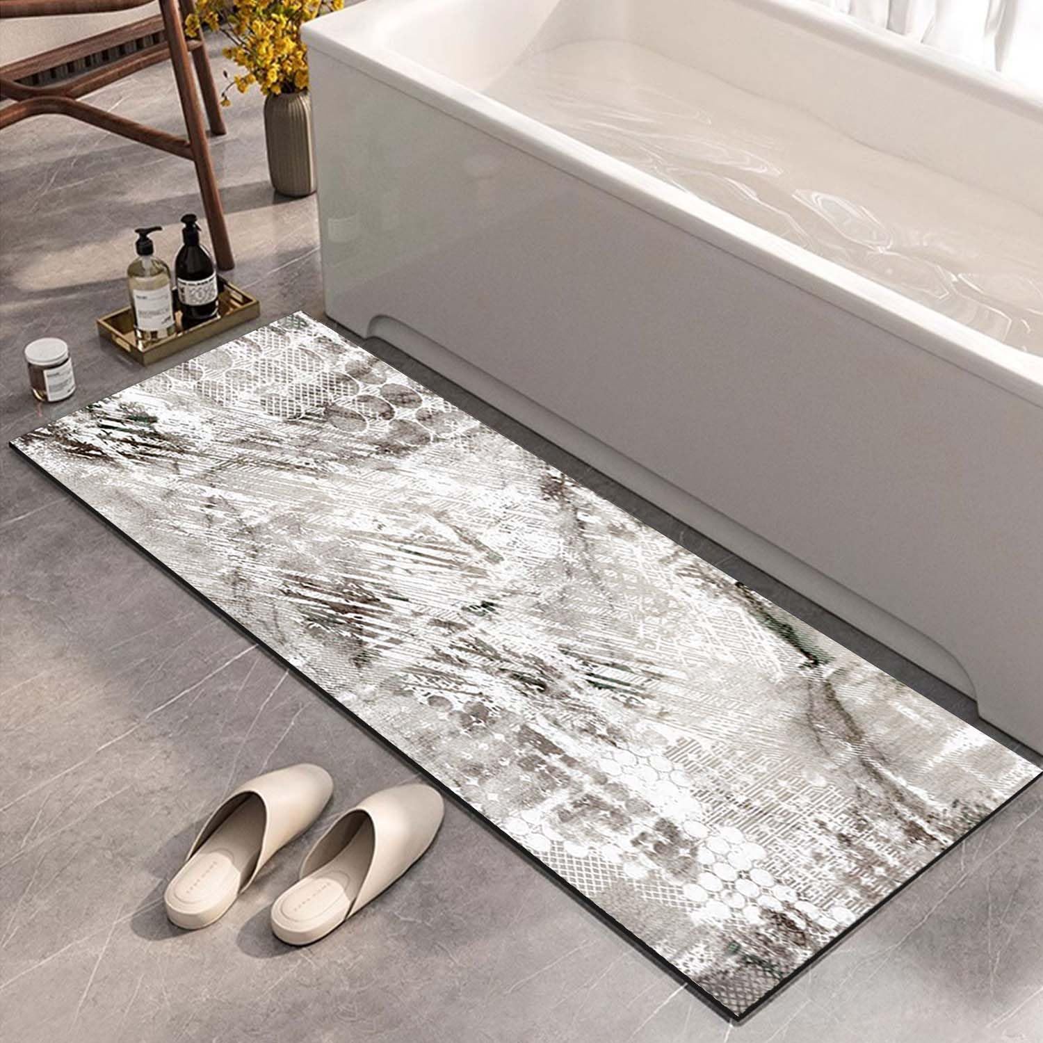 Alfombra Diatomita Baño 50x100cm,Alfombrilla de Baño Absorbente Antideslizante,para Bañera,Ducha,Estilo del Estampado Geométrico 1
