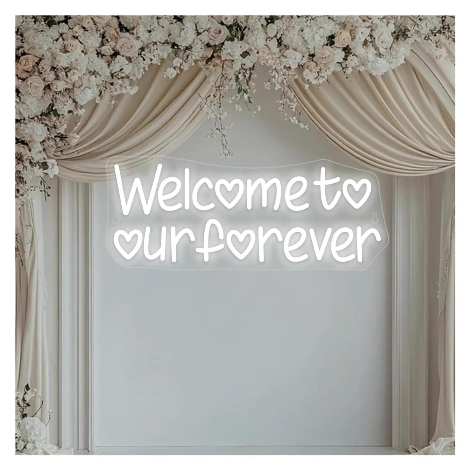 "Benvenuti nel nostro per sempre" Insegna al neon a LED per decorazioni da parete per feste matrimonio 42X17cm(Bianco)
