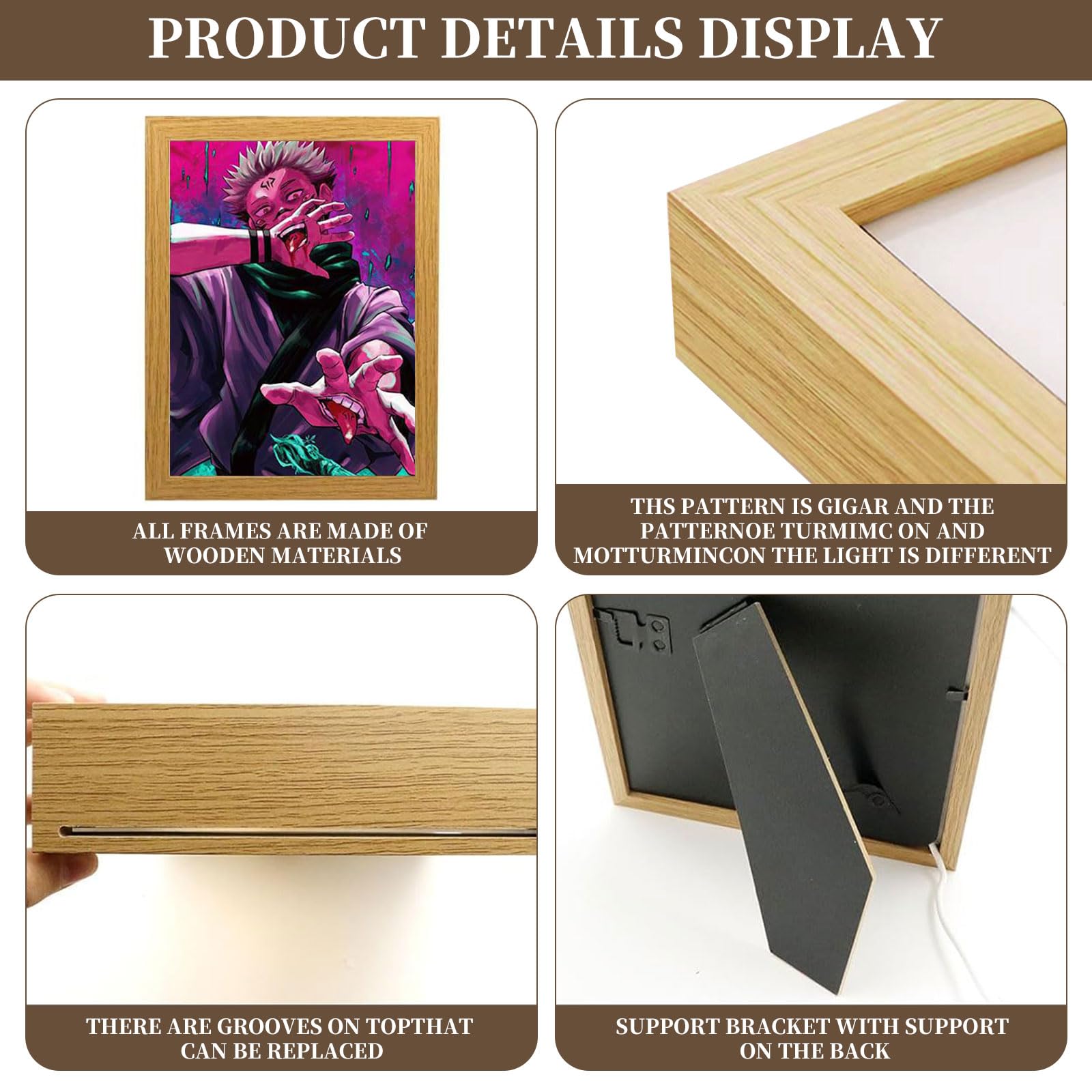 MeYuxg Cadre photo éclairé d'anime, cadre de peinture décorative créative, cadeau pour les fans d'anime, luminosité réglable, décoration artistique pour salon, chambre à coucher, chambre d'enfant, J